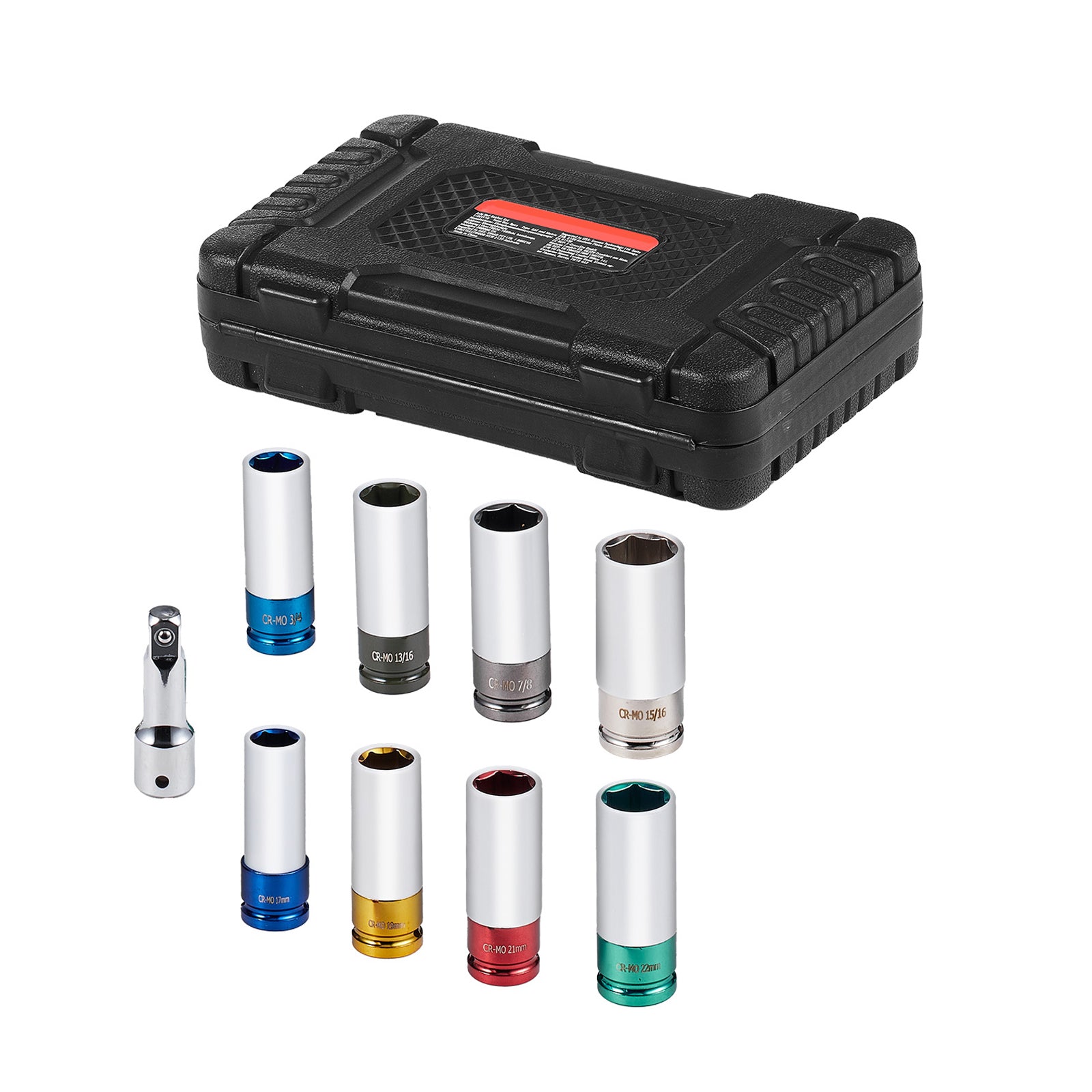 Lug Nut Impact Socket Set 1/2 in Drive Metric and SAE 6-Point Deep Socket