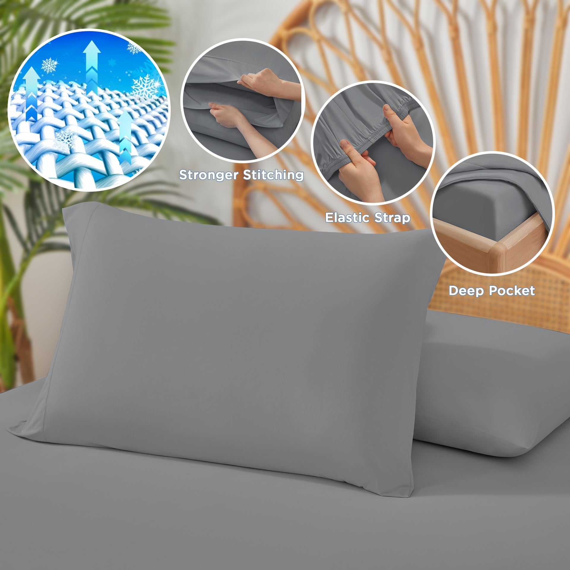 3-Piece King Cooling 3pc Sheet Set,Gray