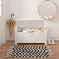 Kids Toy Box Chest, White Toy Box for Boys Girls, Large Storage Cabinet with Cushion Seat Bench/Flip-Top Lid/Safety Hinge, Toy Storage Organizer Trunk for Nursery, Playroom
