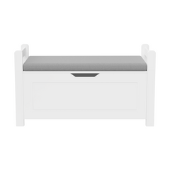 Kids Toy Box Chest, White Toy Box for Boys Girls, Large Storage Cabinet with Cushion Seat Bench/Flip-Top Lid/Safety Hinge, Toy Storage Organizer Trunk for Nursery, Playroom