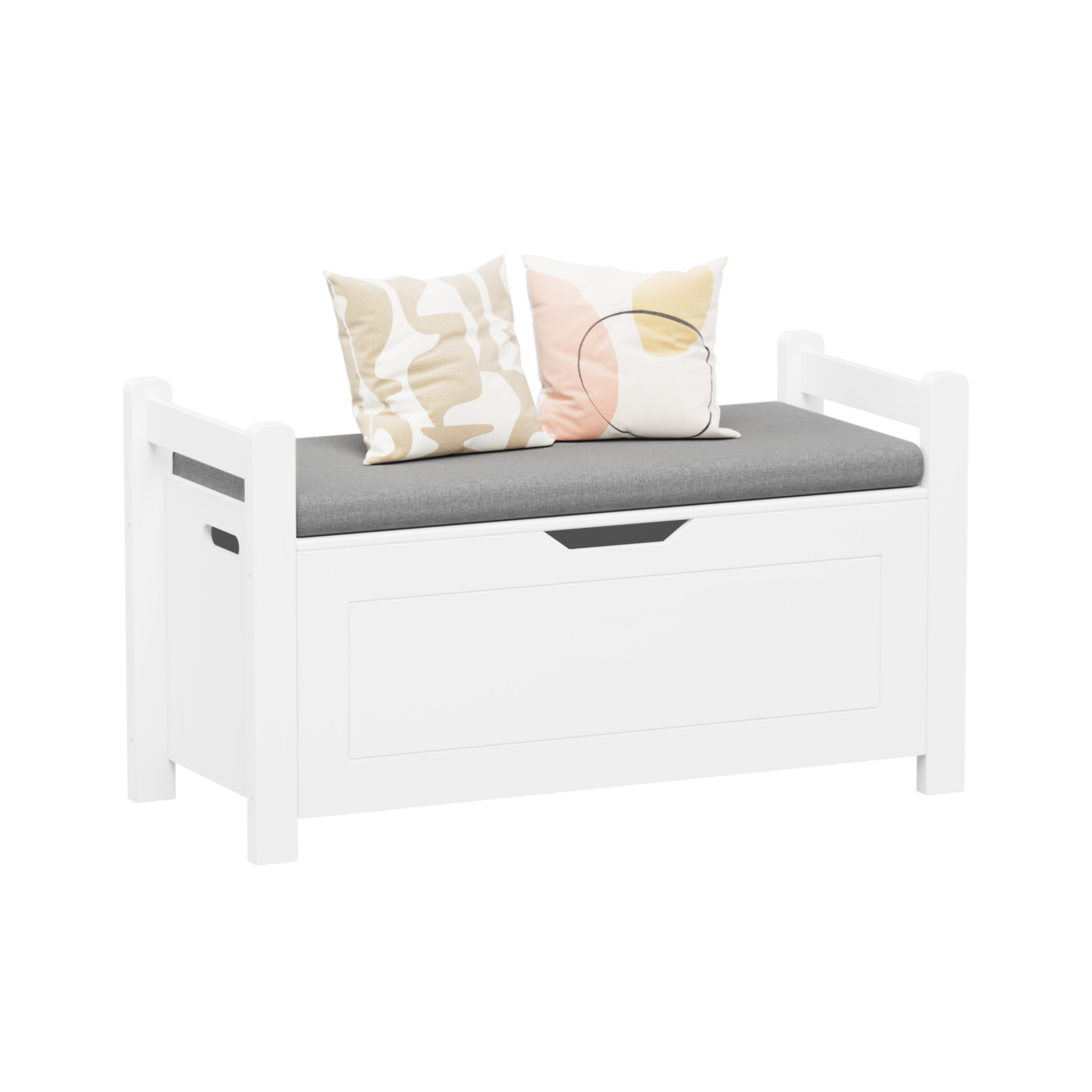 Kids Toy Box Chest, White Toy Box for Boys Girls, Large Storage Cabinet with Cushion Seat Bench/Flip-Top Lid/Safety Hinge, Toy Storage Organizer Trunk for Nursery, Playroom