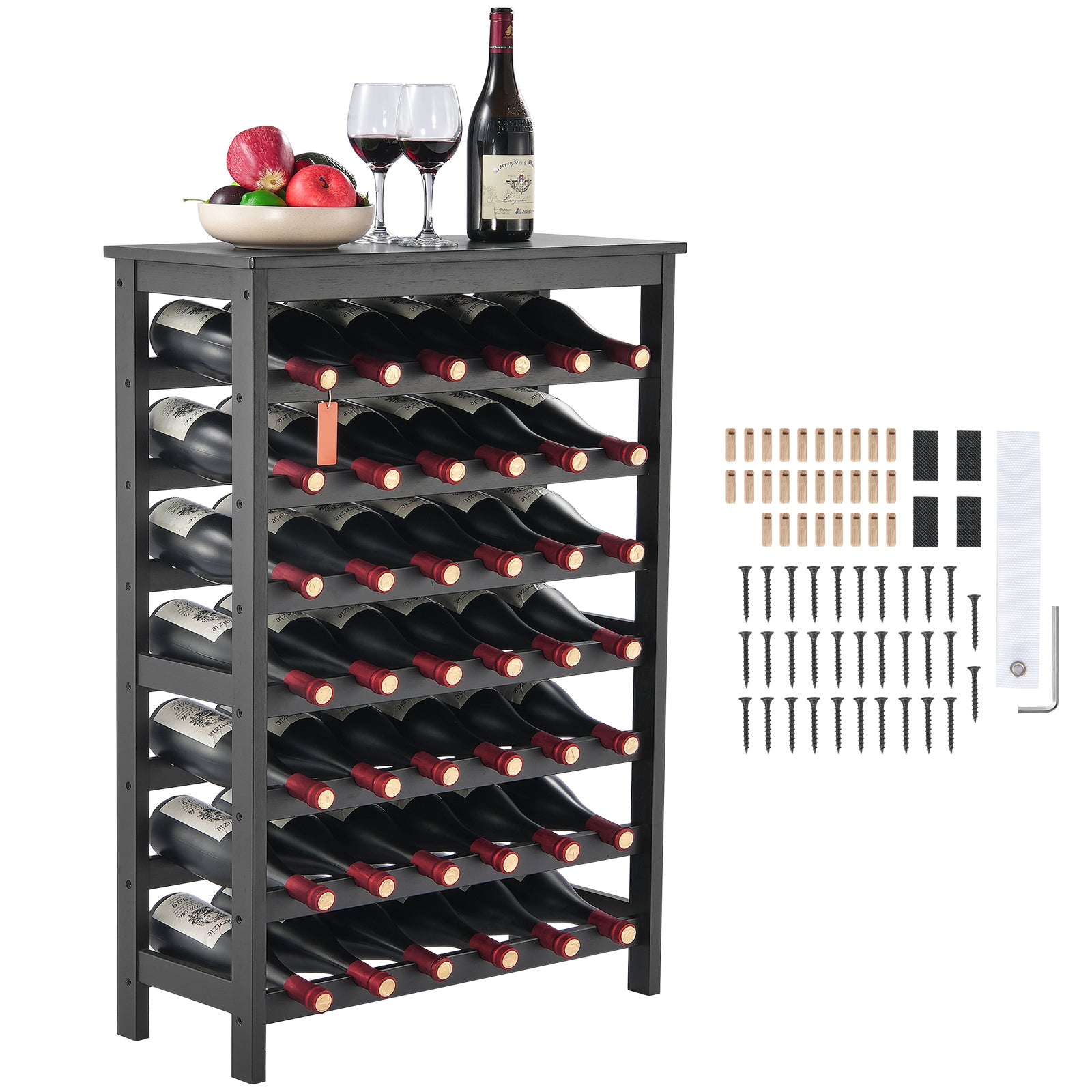 42 Bottle 7-Tier Modular Wine Rack Bamboo Wood Display Shelf with TableTop