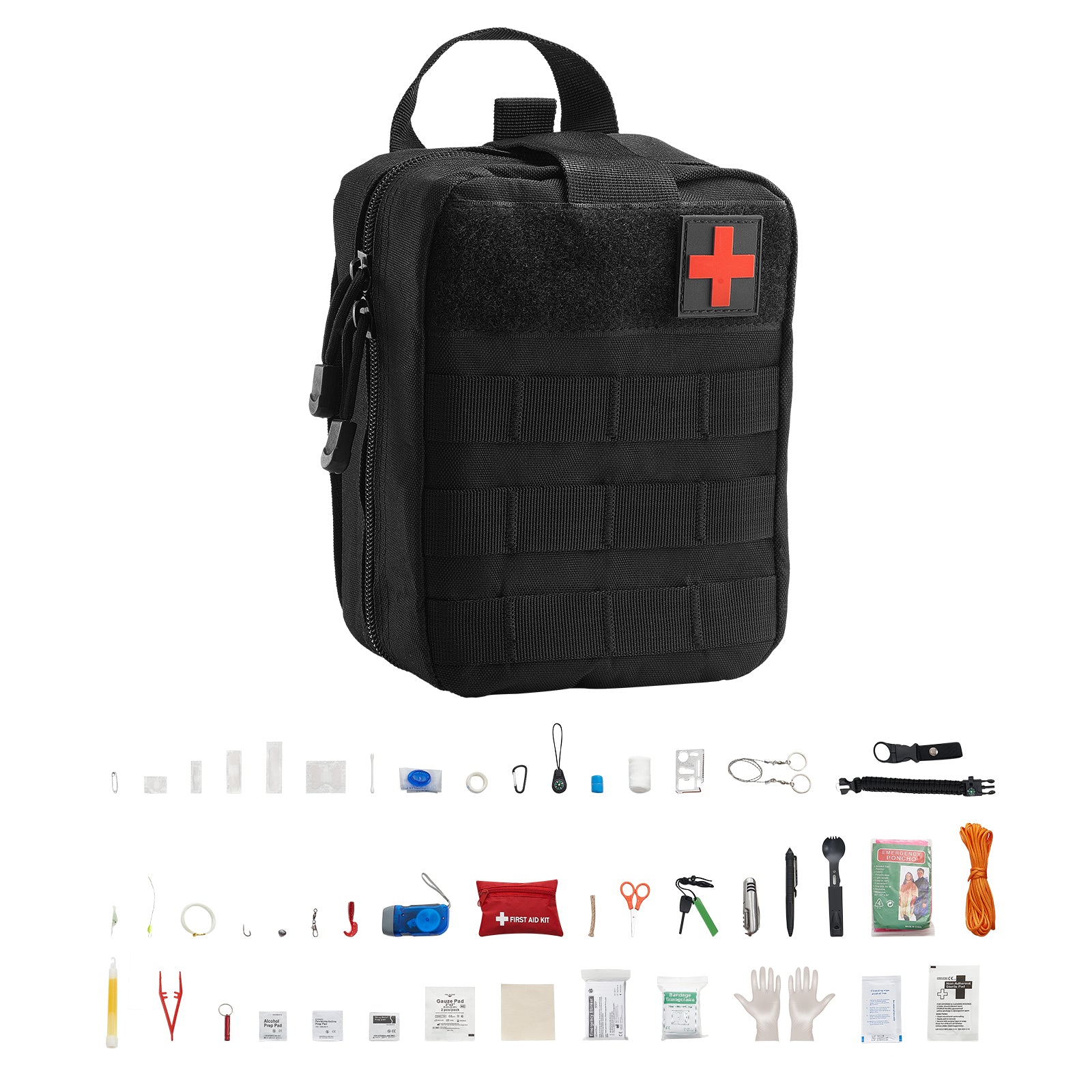 Survival First Aid Kit 250 Pieces Emergency Medical Trauma Bag for Camping Home