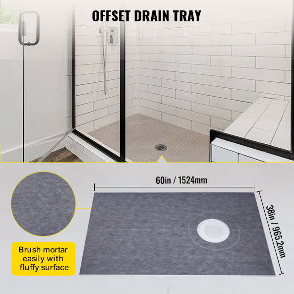 Shower Curb Kit, 38"x60" Watertight Shower Curb Overlay with 4" ABS Offset Bonding Flange, 4" Stainless Steel Grate, 2 Cuttable Shower Curb and Trowel, Shower Pan Slope Sticks Fit for Bathroom