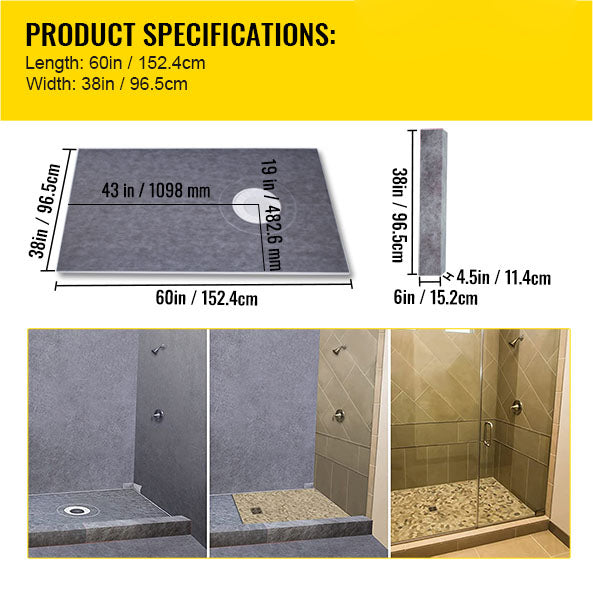 Shower Curb Kit, 38"x60" Watertight Shower Curb Overlay with 4" ABS Offset Bonding Flange, 4" Stainless Steel Grate, 2 Cuttable Shower Curb and Trowel, Shower Pan Slope Sticks Fit for Bathroom