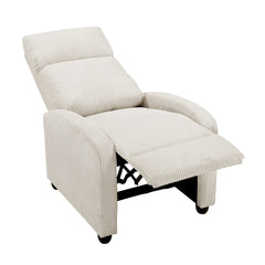 Modern Push Back Recliner Chair Beige Soft Corduroy Upholstery Comfort Solid Wood Living Room Furniture 1pc