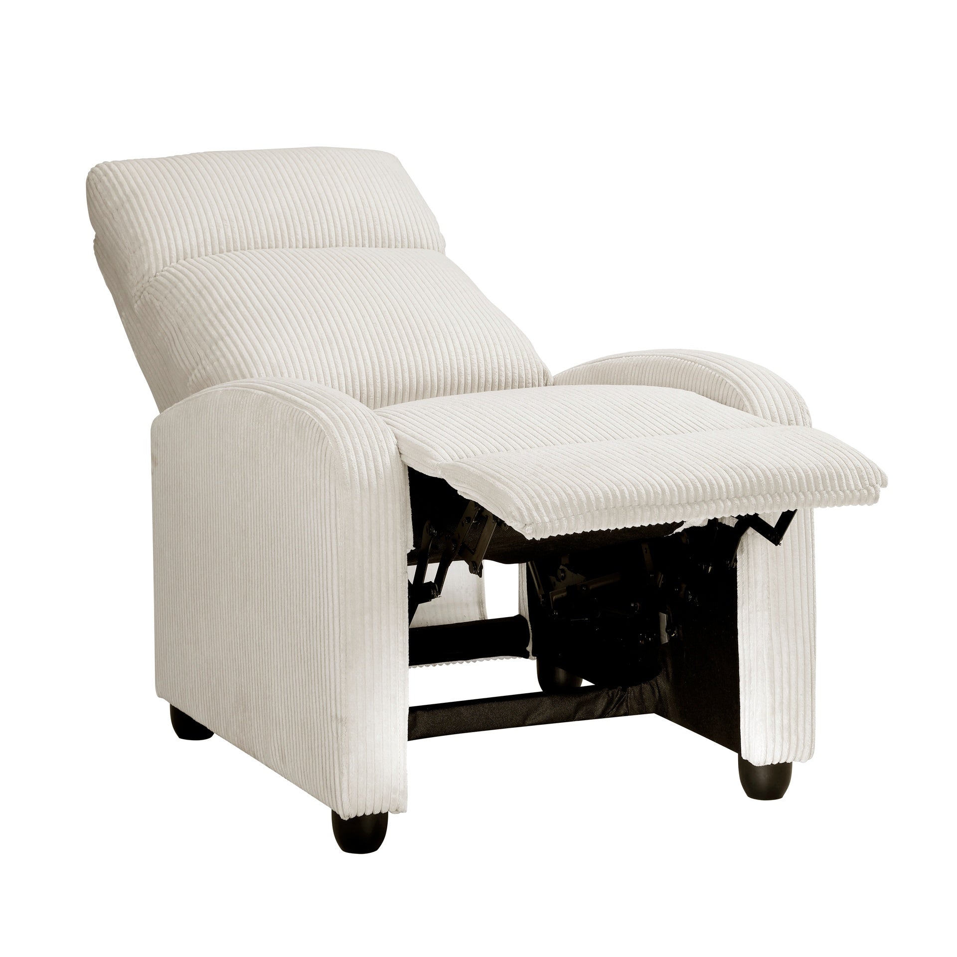 Modern Push Back Recliner Chair Beige Soft Corduroy Upholstery Comfort Solid Wood Living Room Furniture 1pc