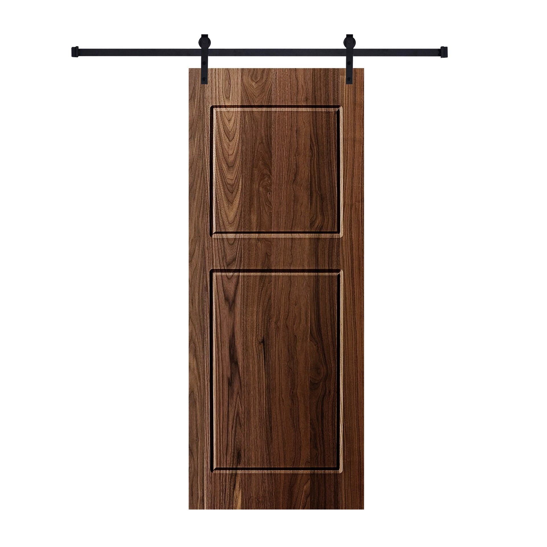 Modern 2-Panel 36 in. x 80 in. Wood Dark Walnut Barn Sliding Door With Hardware kit