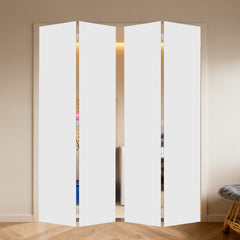 18Double Modern flat panel 44 in. x 84 in. Solid Core White Finished Vinyl bi-fold door With Hardware kit