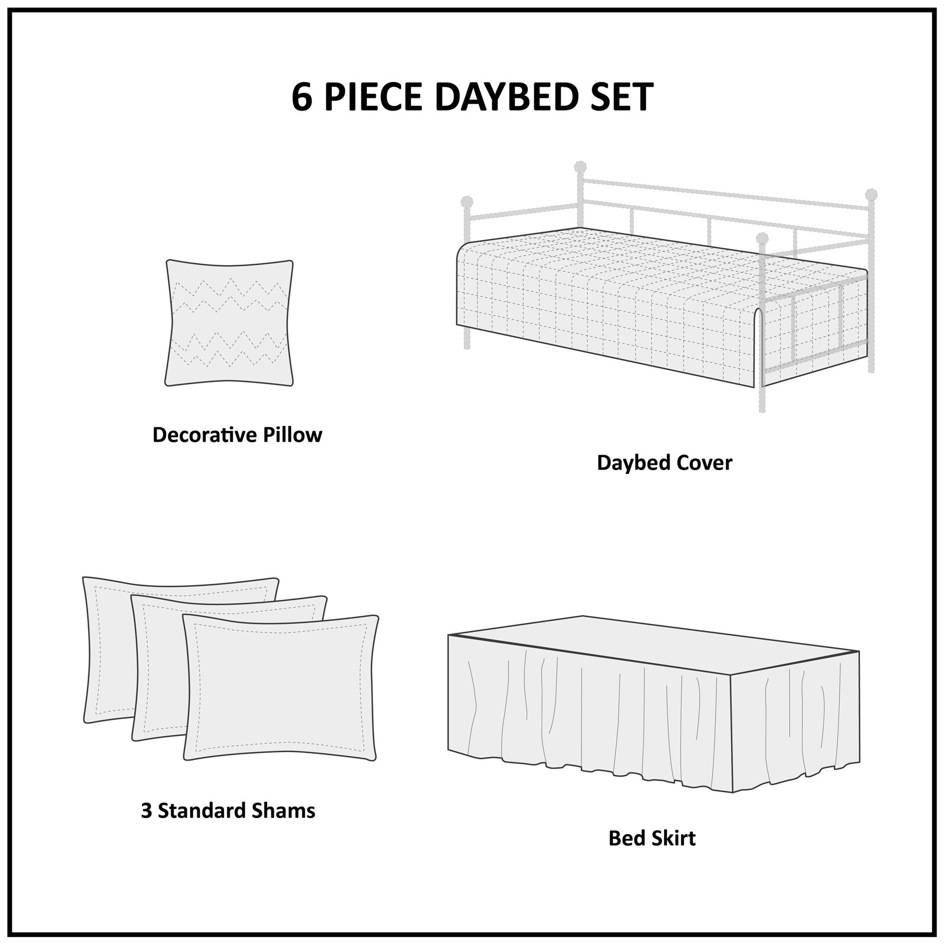 6 Piece Reversible Daybed Cover Set Brown Daybed