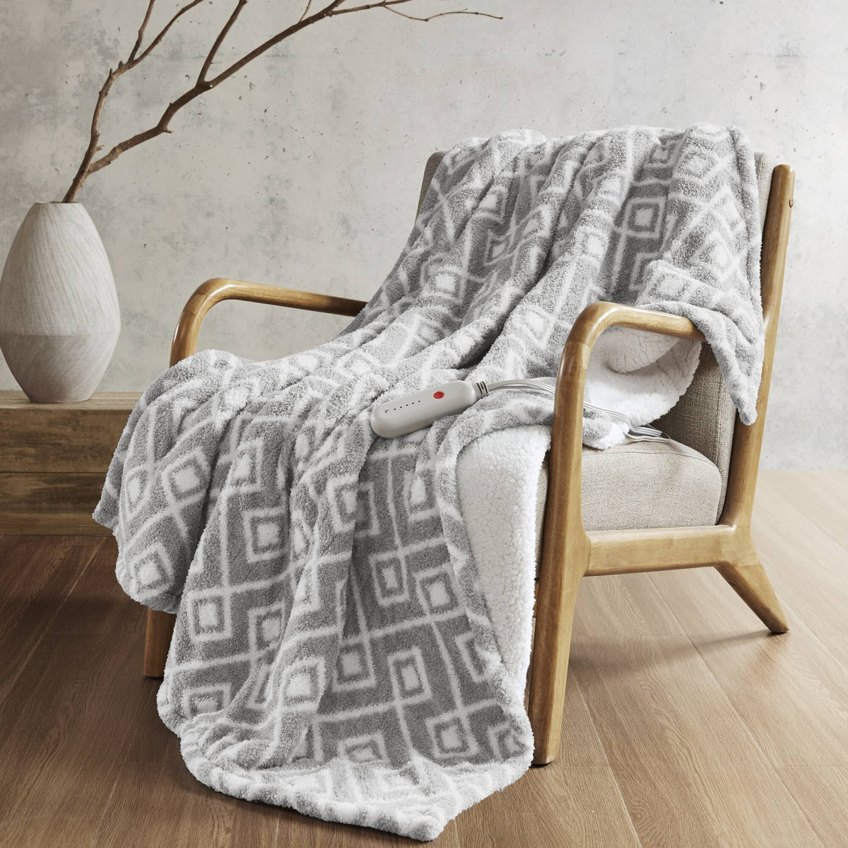 1 PCS 50x60" Dream Soft Heated Throw Grey Geo