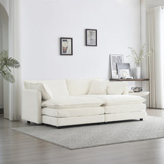 4 - Piece Upholstered Sectional Sofa, 1 - Piece of 2 Seater Sofa and 2- Piece of Ottomans , 2 Seater Loveseat Lounge with Ottomans , White Chenille