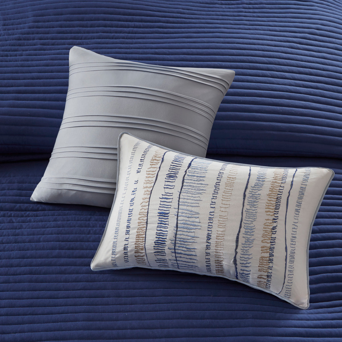 8 Piece Printed Seersucker Comforter and Quilt Set Collection Blue King/Cal King