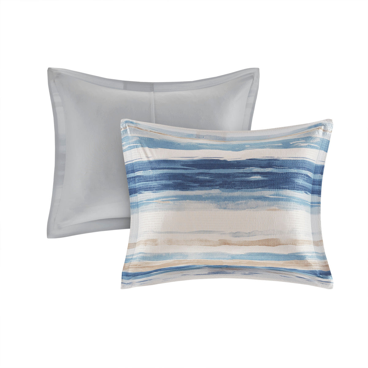 8 Piece Printed Seersucker Comforter and Quilt Set Collection Blue King/Cal King