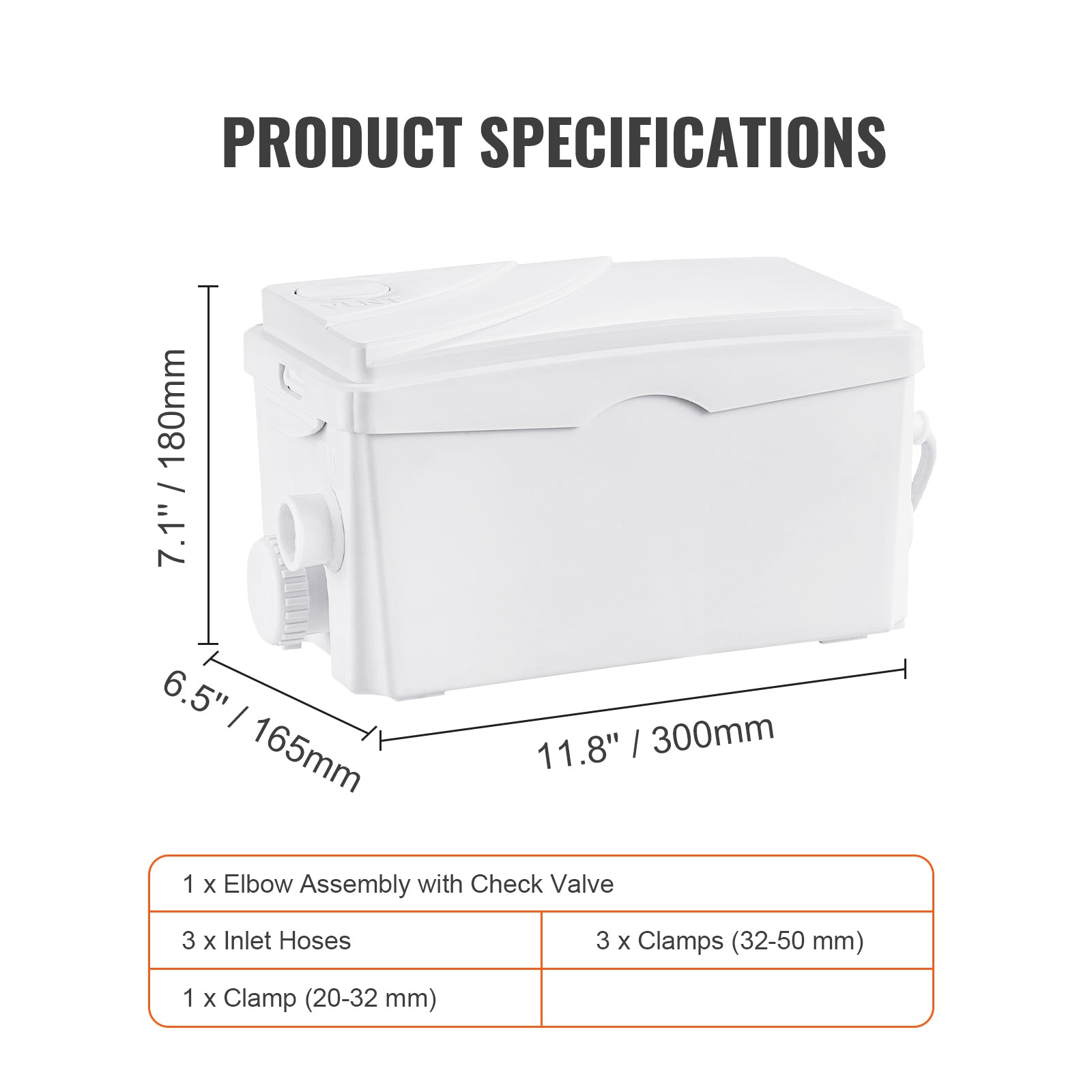 Macerator Pump, 350W, 6000 L/h Flow, 23 ft/7 m Head, Macerator Sewerage Sump Pump with 3 Water Inlets for Basement, Kitchen, Sink, Shower, Bathtub, Laundry Waste Water Disposal Upflush Machine
