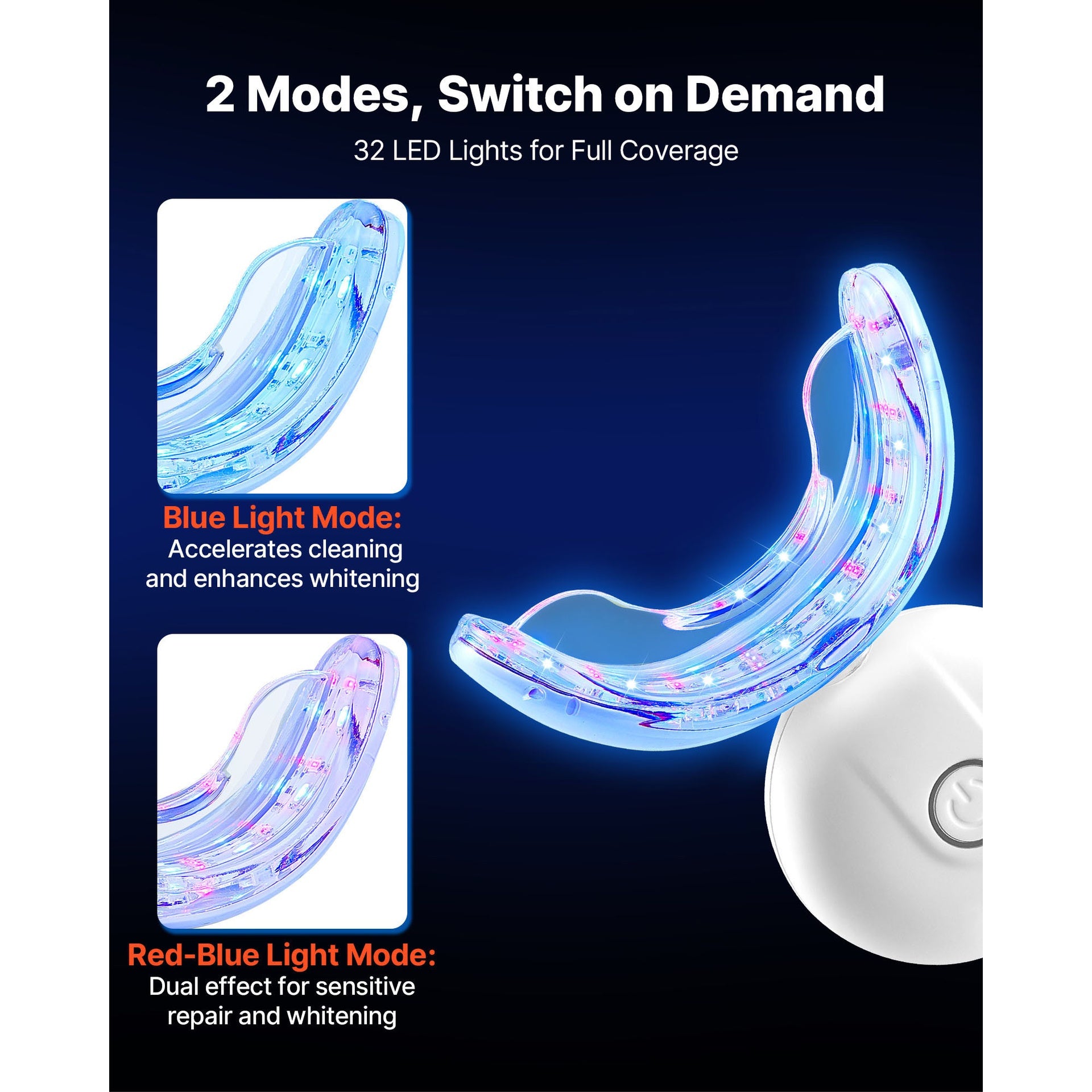 Teeth Whitening Kit with LED Light, 32 LED Accelerator Lights, Whitening Strips, Pens and Gel Syringes, U-Shaped Tray, Wireless Portable Kit Fast and Effectively Removes Stubborn Stains