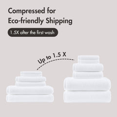 6-Piece 100% Cotton Quick Dry Diagonal Ribbed 6pcs Towel Set, White