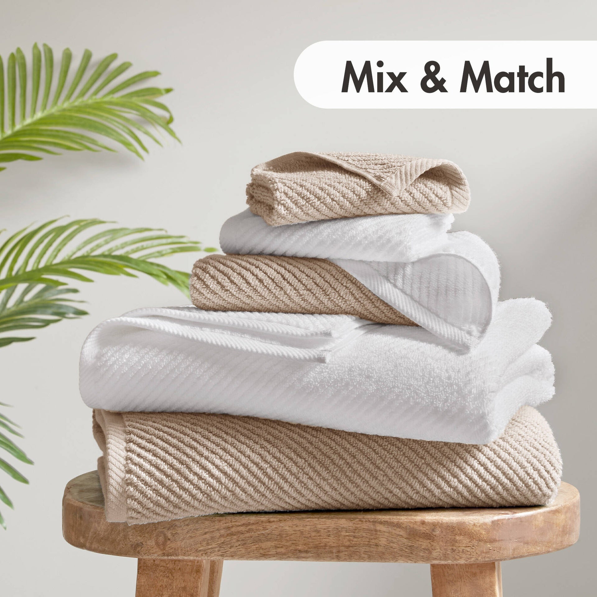6-Piece 100% Cotton Quick Dry Diagonal Ribbed 6pcs Towel Set, White