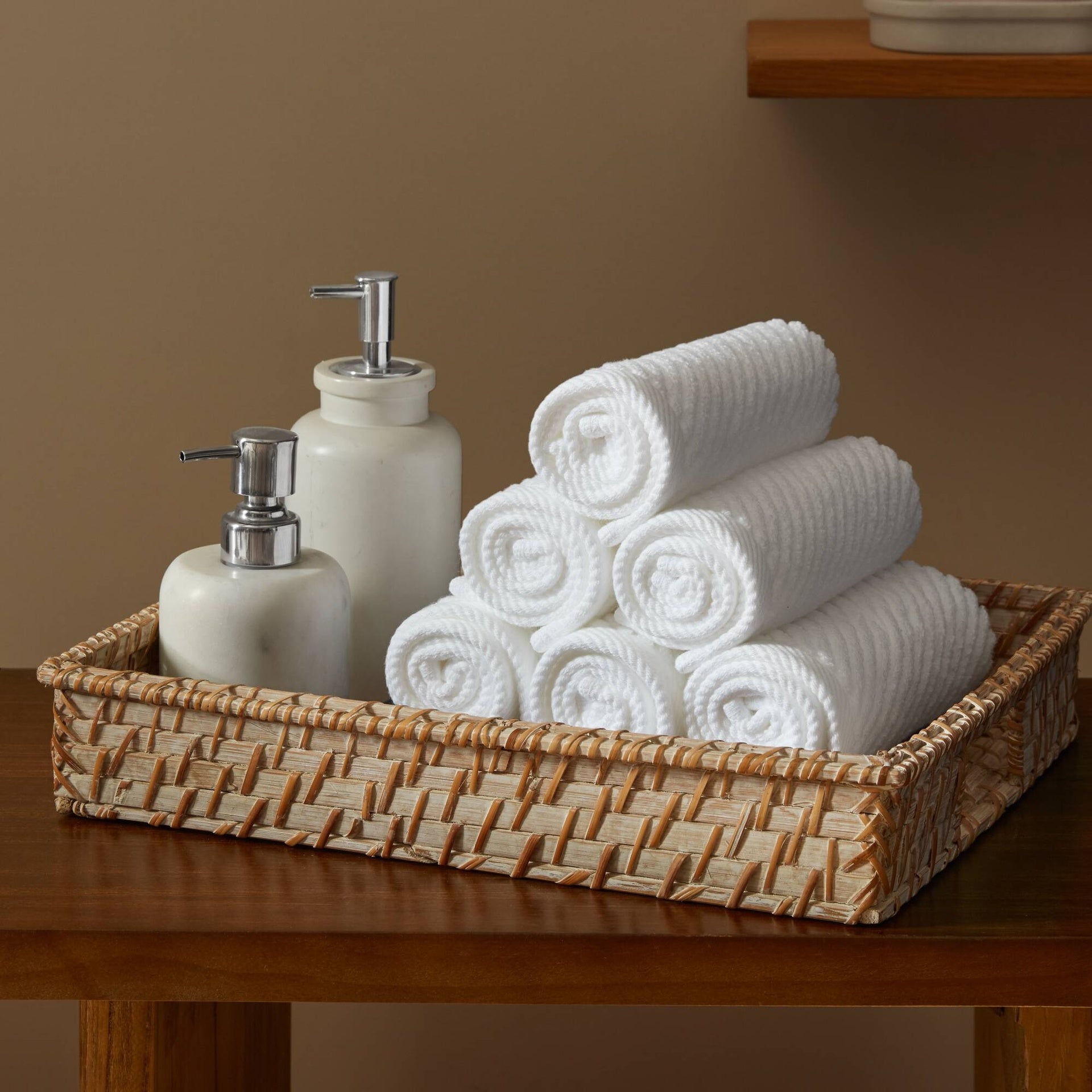 6-Piece 100% Cotton Quick Dry Diagonal Ribbed 6pcs Towel Set, White