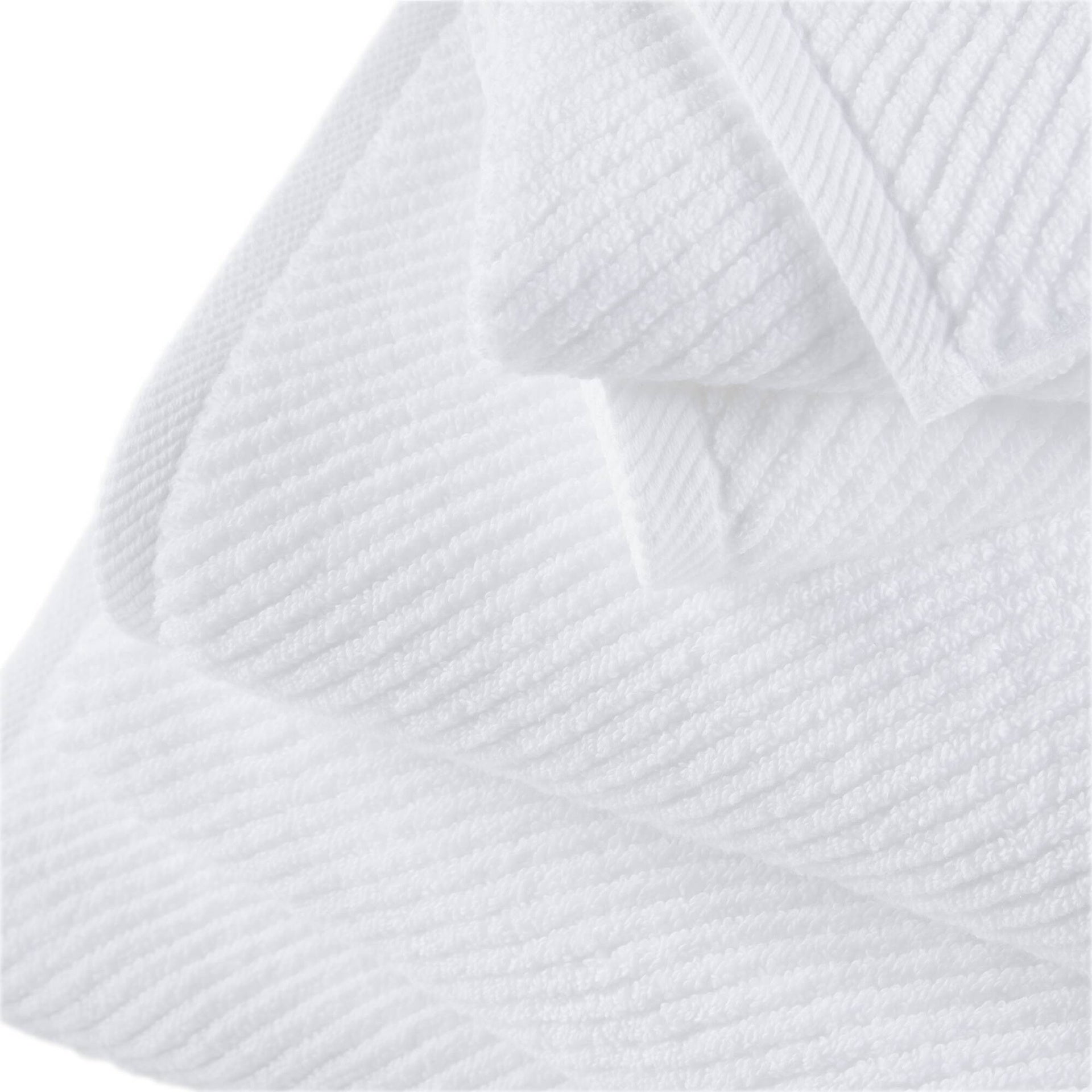 6-Piece 100% Cotton Quick Dry Diagonal Ribbed 6pcs Towel Set, White