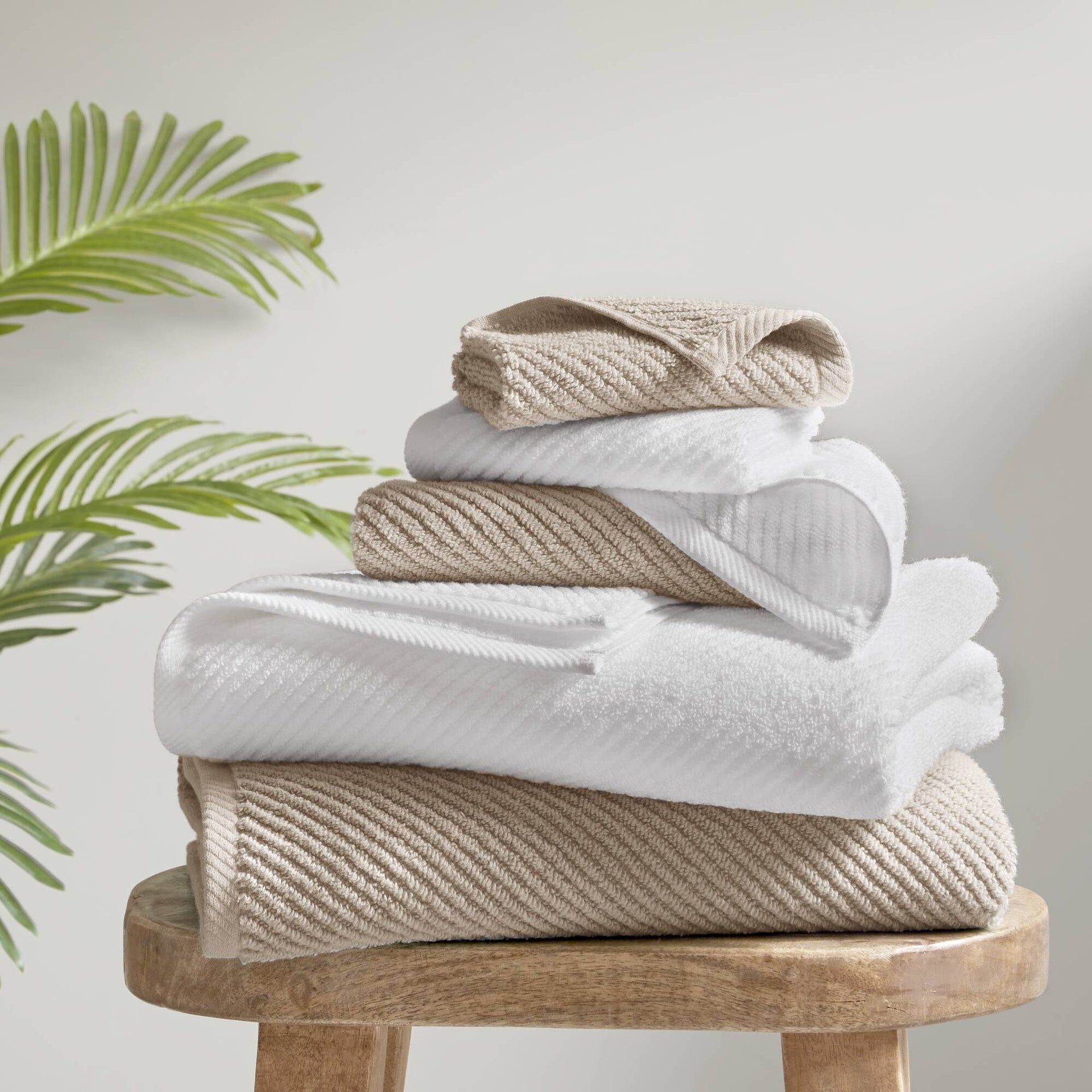 6-Piece 100% Cotton Quick Dry Diagonal Ribbed 6pcs Towel Set, White