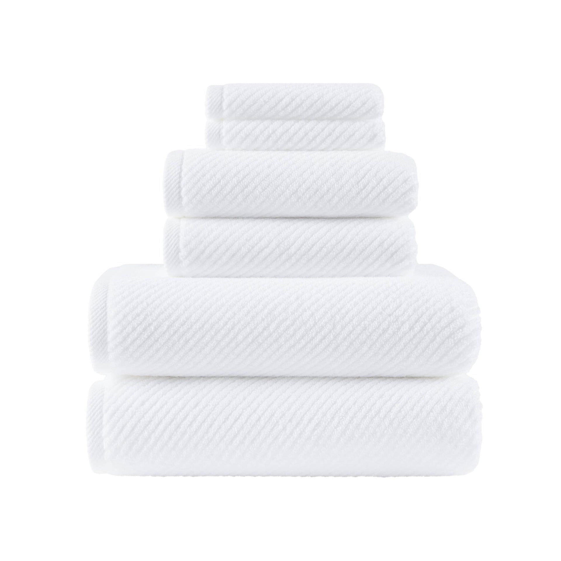 6-Piece 100% Cotton Quick Dry Diagonal Ribbed 6pcs Towel Set, White