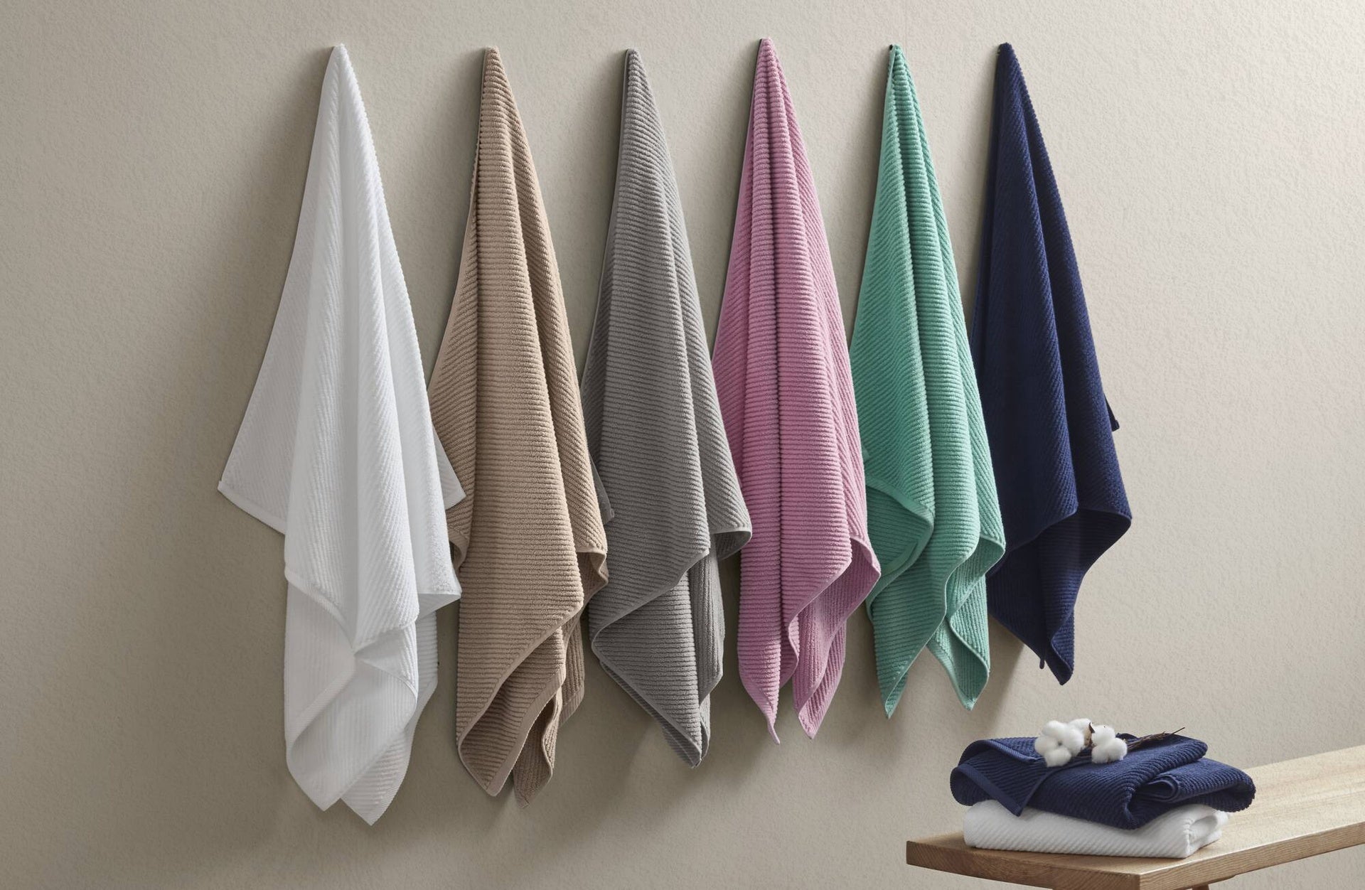 6-Piece 100% Cotton Quick Dry Diagonal Ribbed 6pcs Towel Set, White