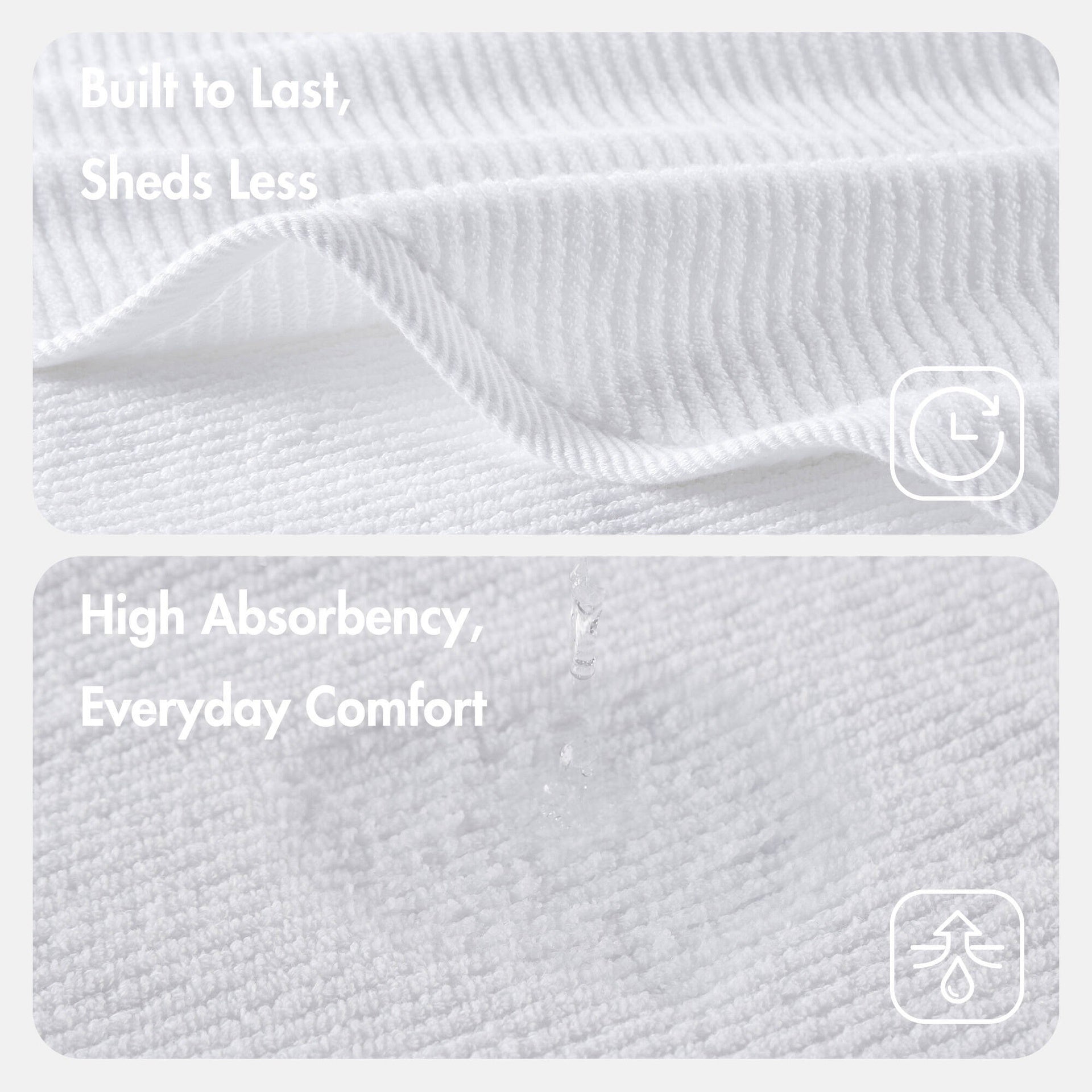6-Piece 100% Cotton Quick Dry Diagonal Ribbed 6pcs Towel Set, White
