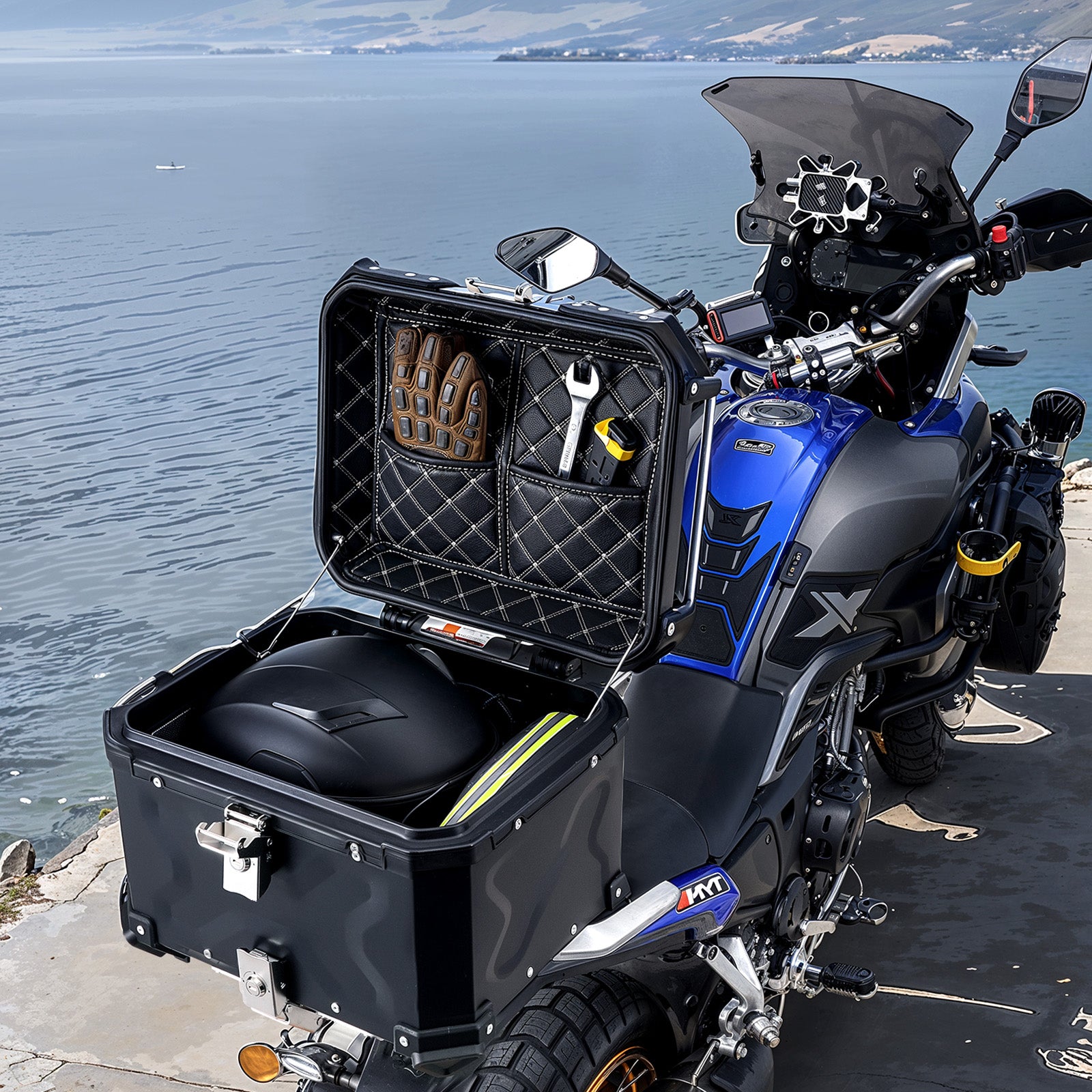 45L Motorcycle Top Case Universal Motorbike Tail Box with Leather Lining