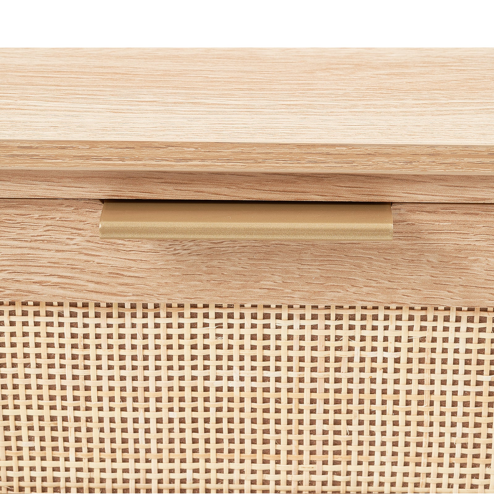 Rattan Console Table with 3 Storage Drawers, Rattan Entryway Table with Natural Rattan Sliding Door, Console Sofa Table for Living Room, Study, Entryway Or TV Wall, Natural