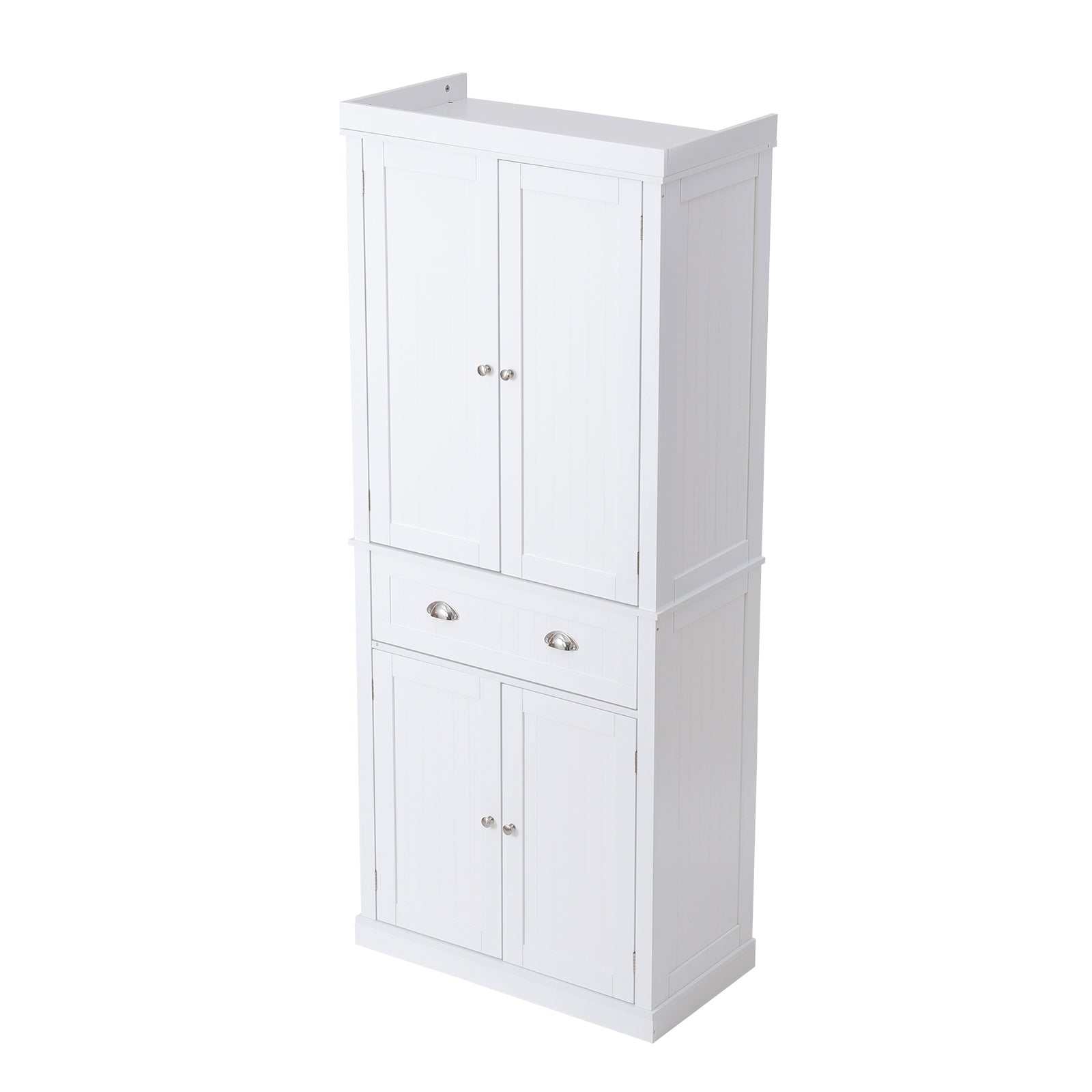 72" Kitchen Pantry Storage Cabinet, Freestanding Utility Cabinets with Doors, Drawer and 3 Adjustable Shelves, Tall Food Buffet Pantries for Kitchen, Living Room, Dinning Room, Laundry, White