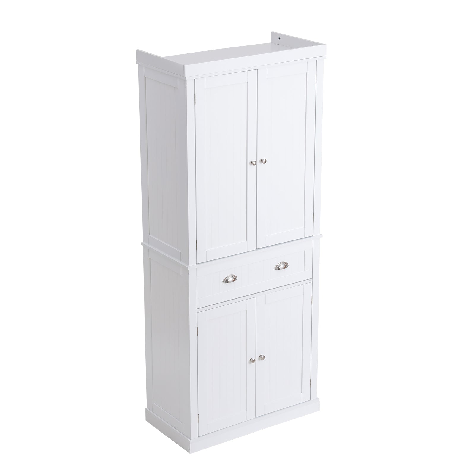 72" Kitchen Pantry Storage Cabinet, Freestanding Utility Cabinets with Doors, Drawer and 3 Adjustable Shelves, Tall Food Buffet Pantries for Kitchen, Living Room, Dinning Room, Laundry, White