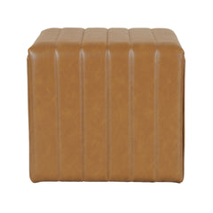 Ada Footstool Ottoman, Channel Tuft Caramel Brown Faux Leather 19 Inch