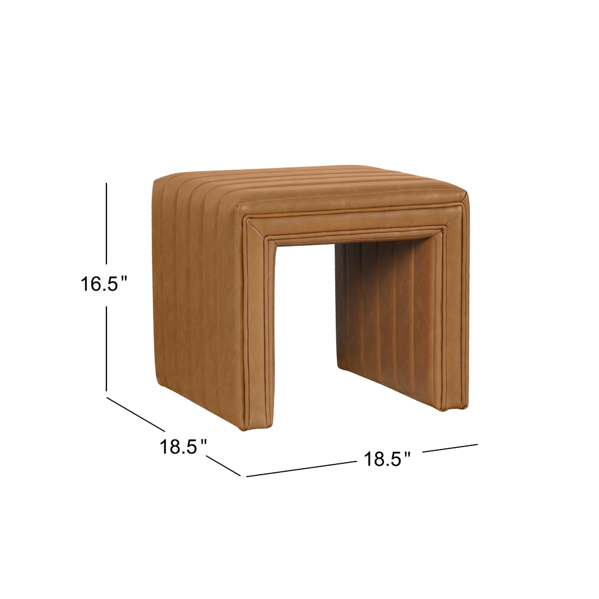 Ada Footstool Ottoman, Channel Tuft Caramel Brown Faux Leather 19 Inch