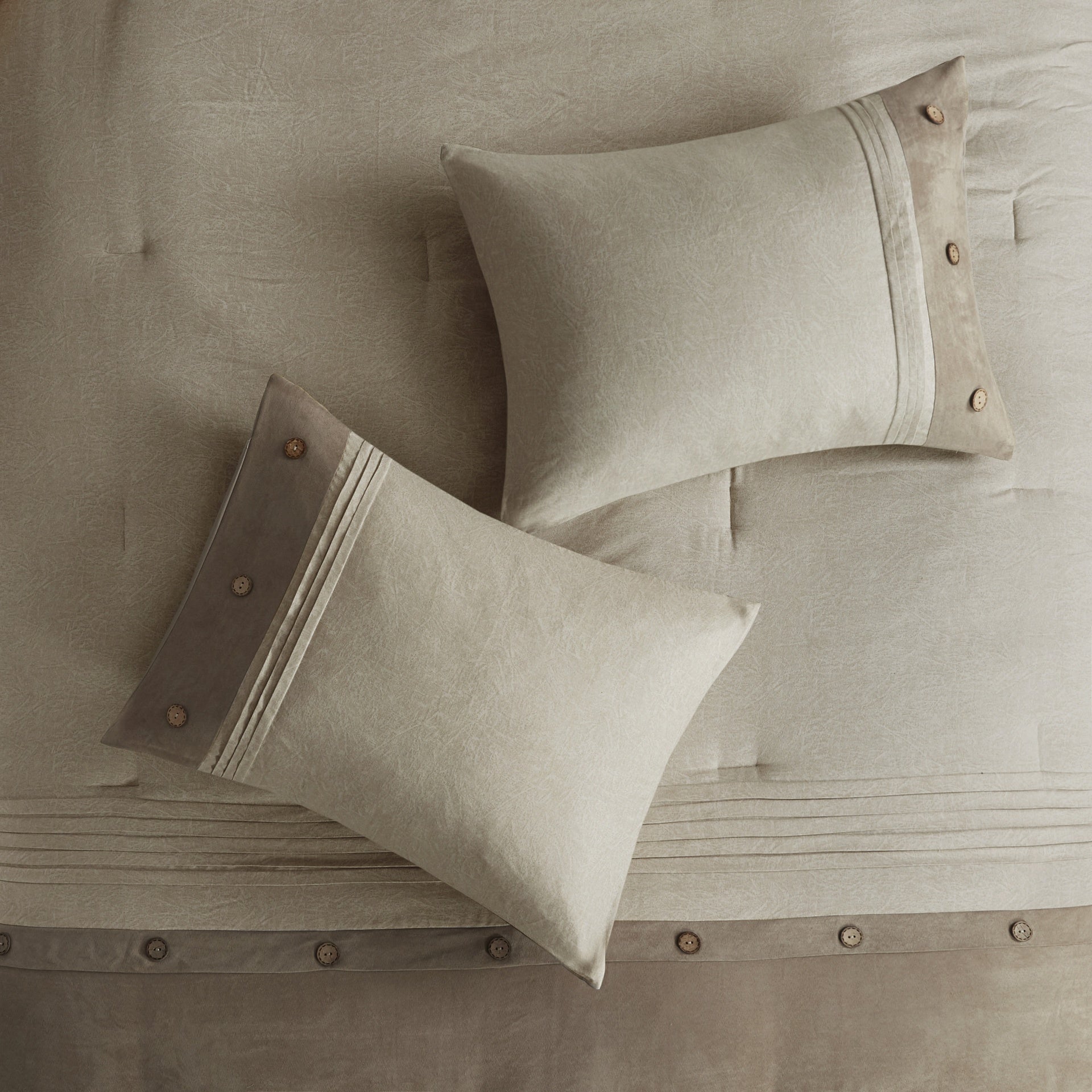 7 Piece Faux Suede Comforter Set Tan King