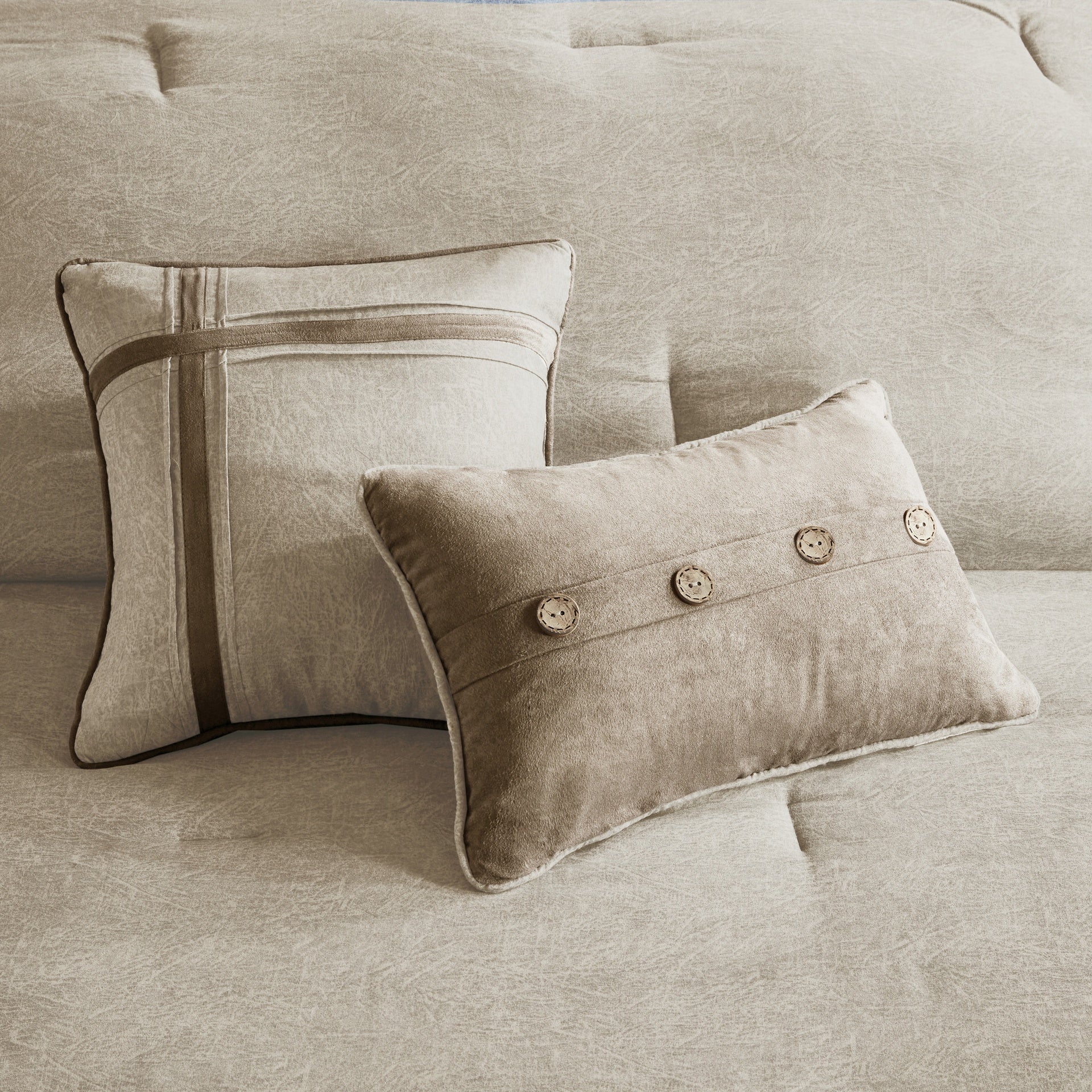 7 Piece Faux Suede Comforter Set Tan King