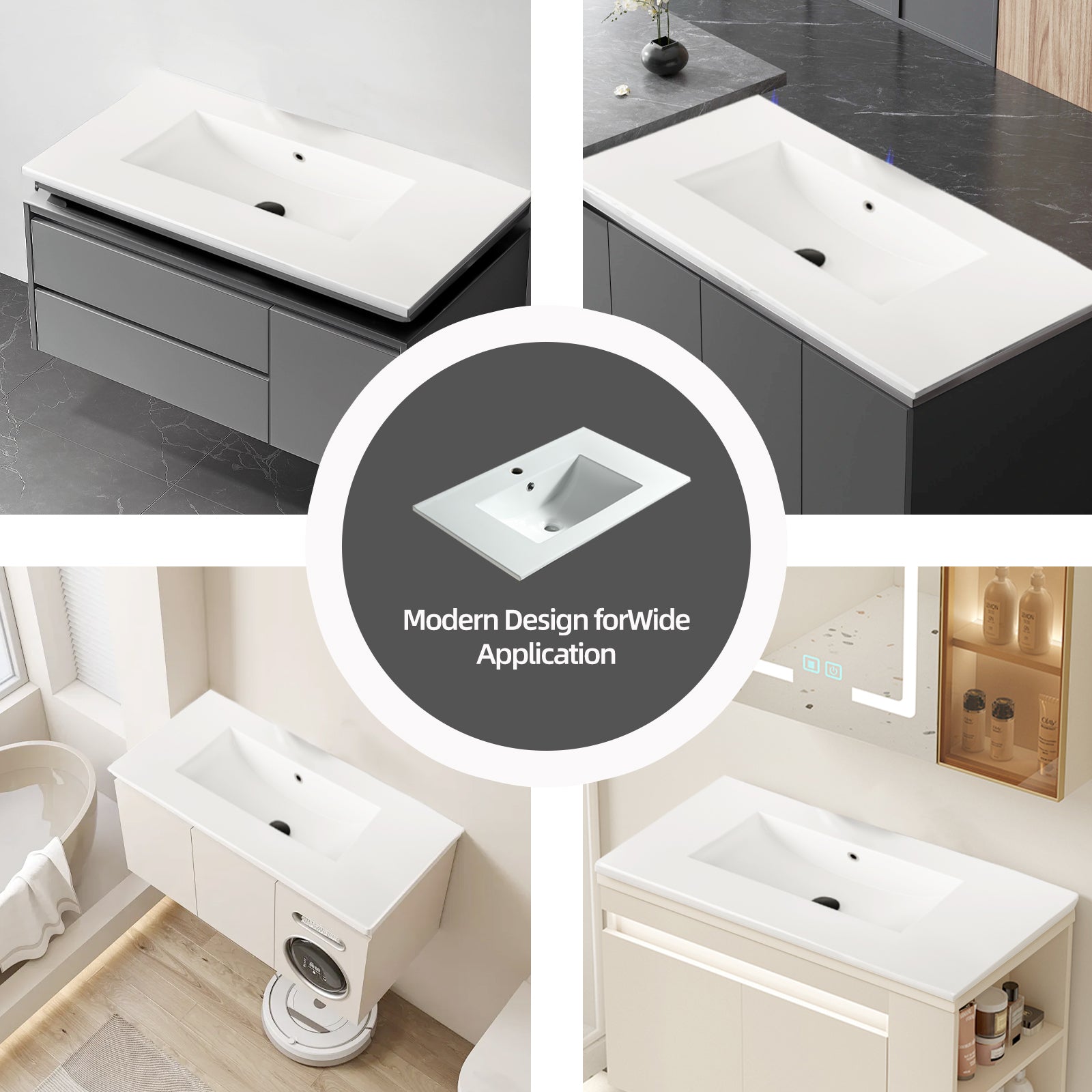 30" Bathroom Vanity Top Only, White Basin,Ceramic