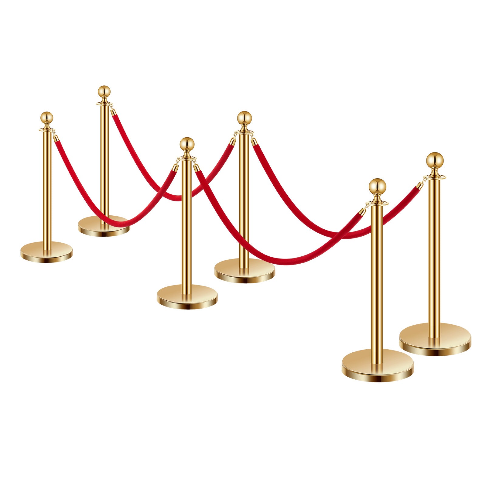 Stanchions and Velvet Ropes 6Pcs, Hollow Base with Stainless Steel Post, 4 Red Velvet Ropes and Posts, Crowd Control Barriers Gold Stanchions, Red Carpet Runner Poles for Party Supplies