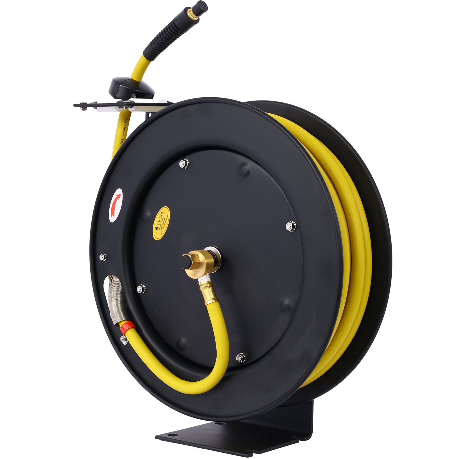 Air Hose Reel Retractable 3/8" Inch x 50' Foot SBR Rubber Hose Max 300PSI Heavy Duty Industrial Steel Single Arm Construction