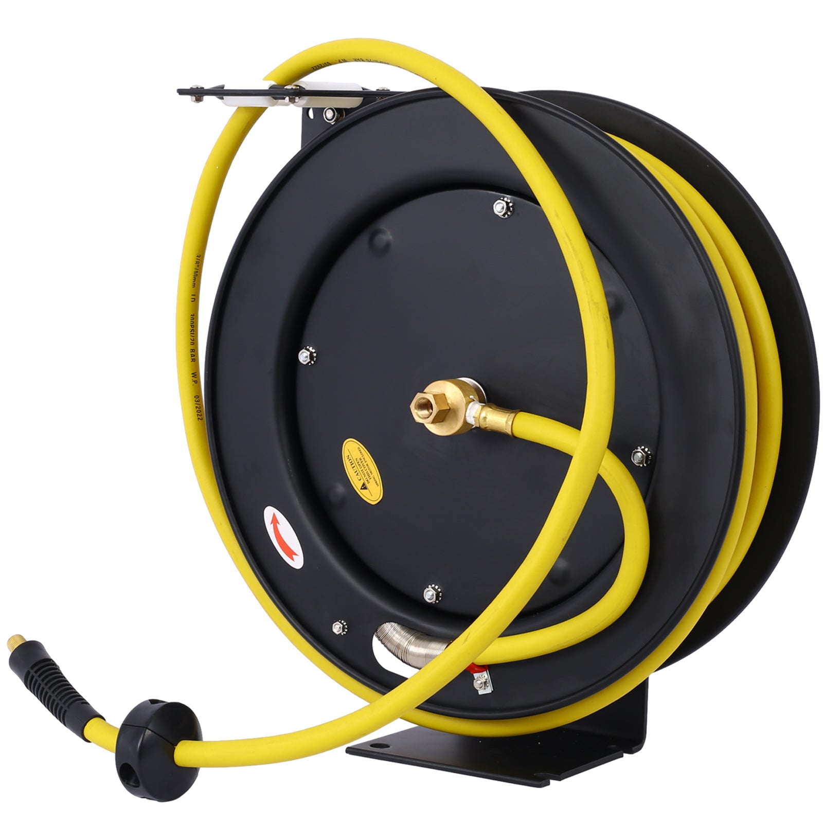 Air Hose Reel Retractable 3/8" Inch x 50' Foot SBR Rubber Hose Max 300PSI Heavy Duty Industrial Steel Single Arm Construction