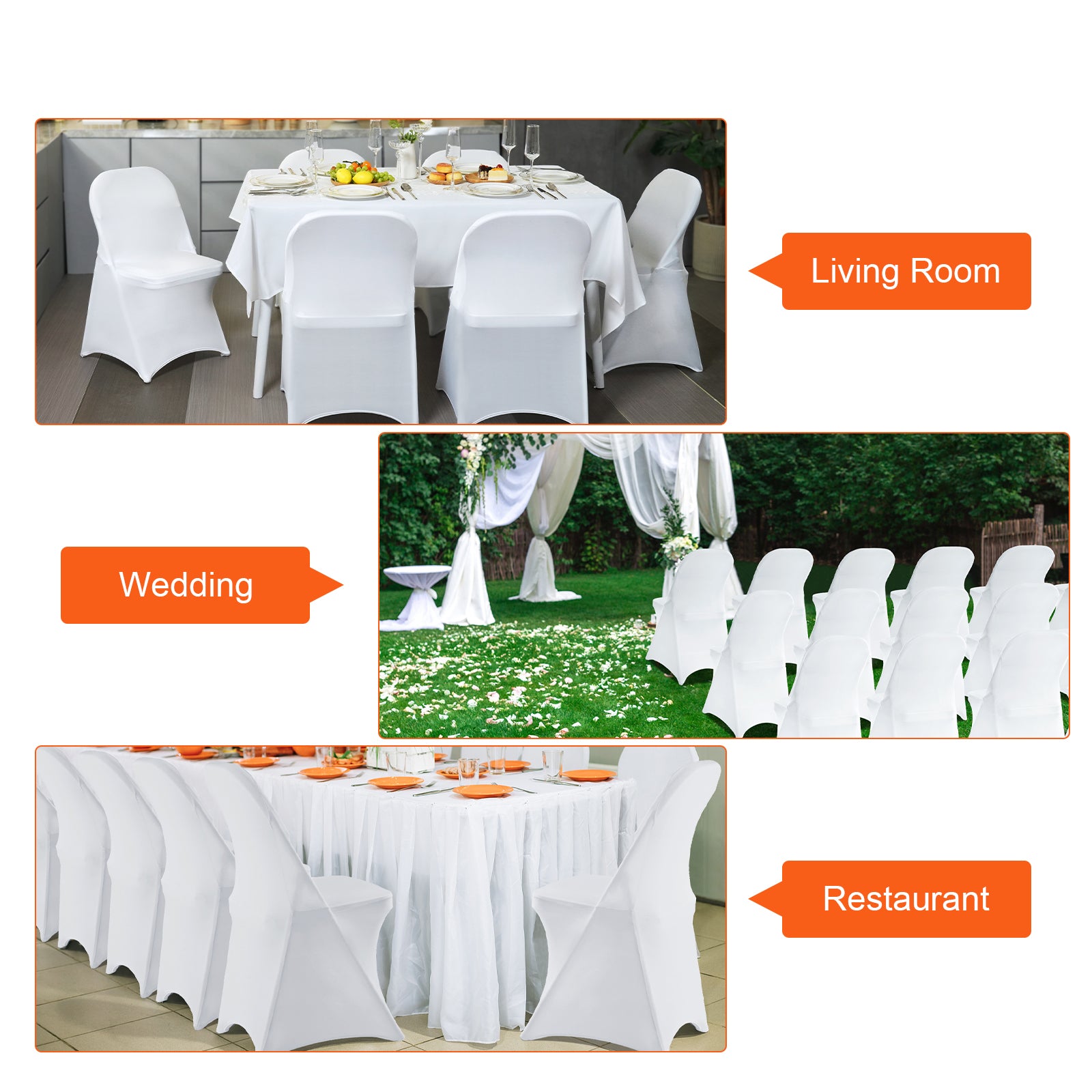 White Stretch Spandex Chair Covers - 12 PCS, Folding Kitchen Chairs Cover, Universal Washable Slipcovers Protector, Removable Chair Seat Covers, for Wedding Party Dining Room Banquet Event