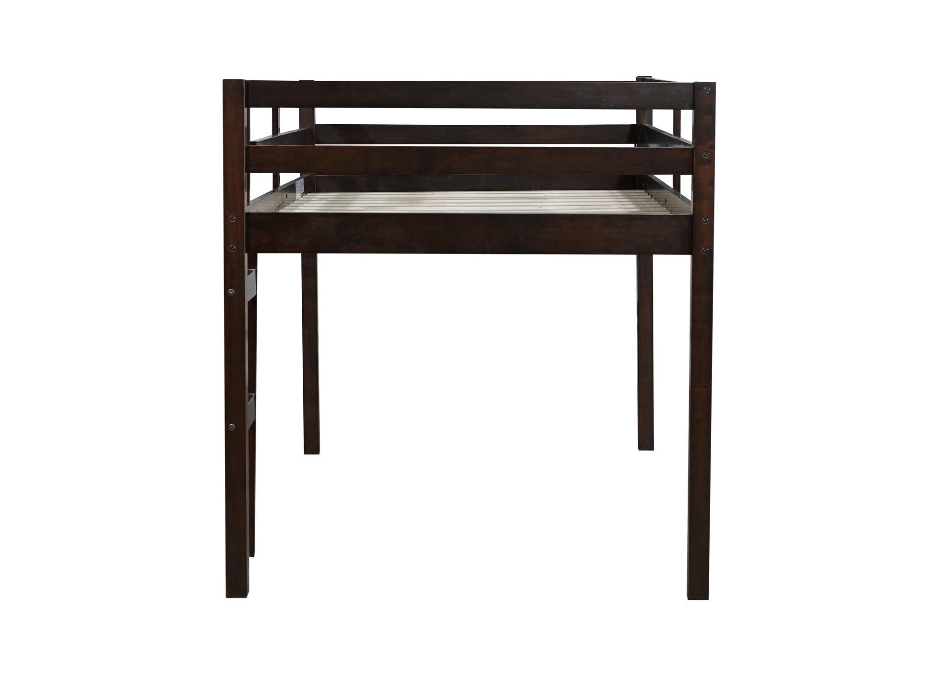 Solid Wooden, Rubber Wooden Twin Loft Bed with Ladder, Bed Platform of Strengthened Slats , Espresso