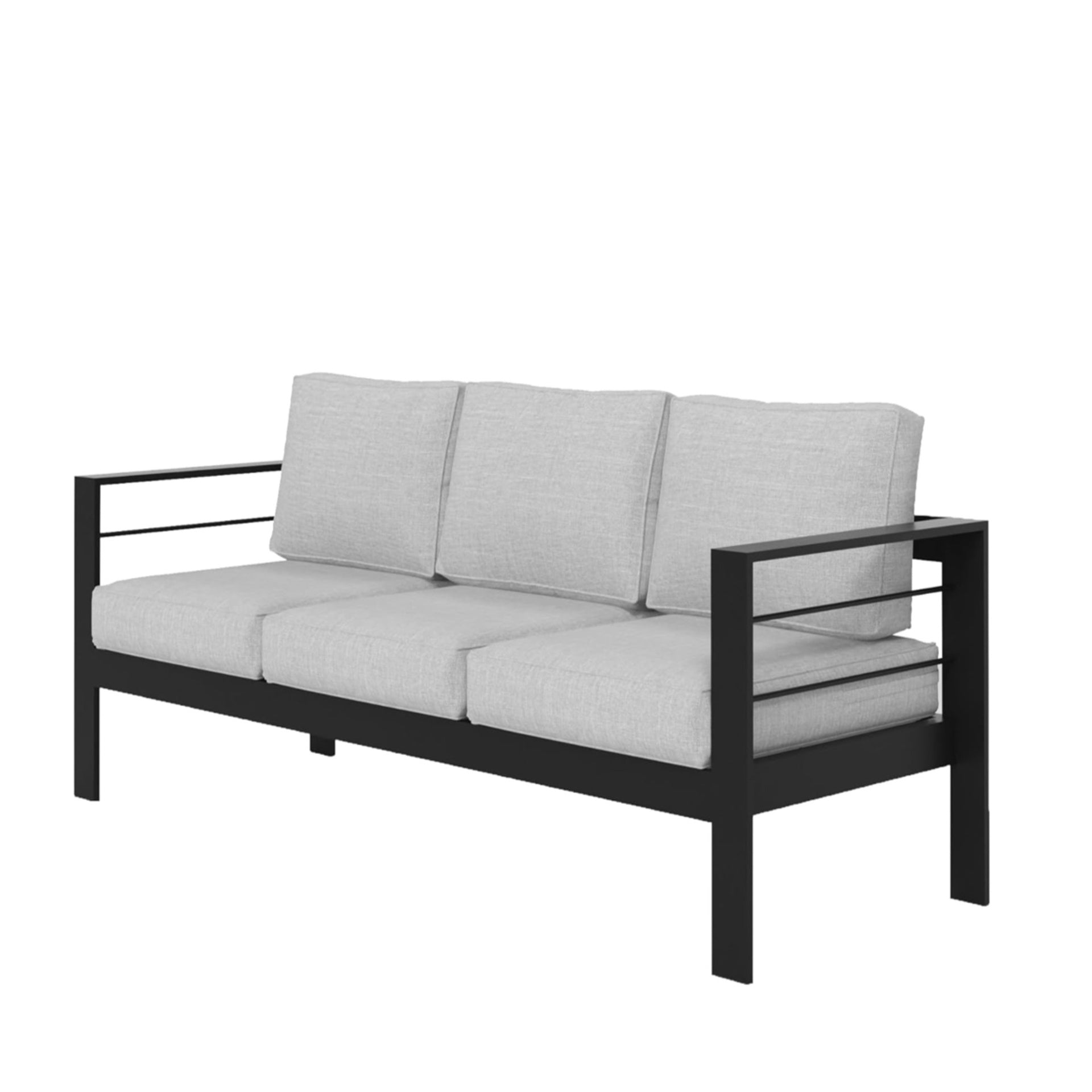 73" All-Weather Aluminum Patio Sofa, 3 Seat Outdoor Couch with Thick Light Gray Cushions & Black Frame