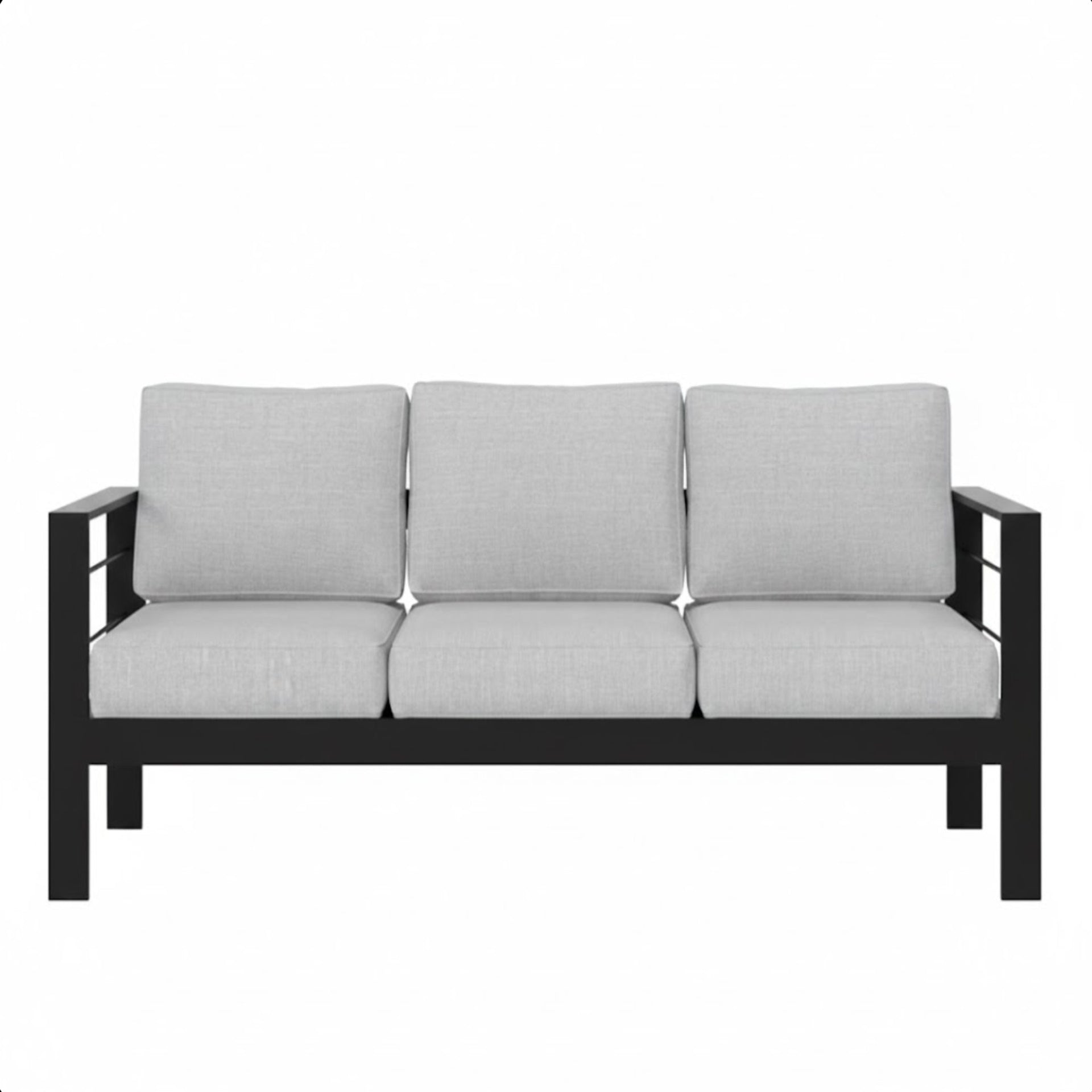 73" All-Weather Aluminum Patio Sofa, 3 Seat Outdoor Couch with Thick Light Gray Cushions & Black Frame