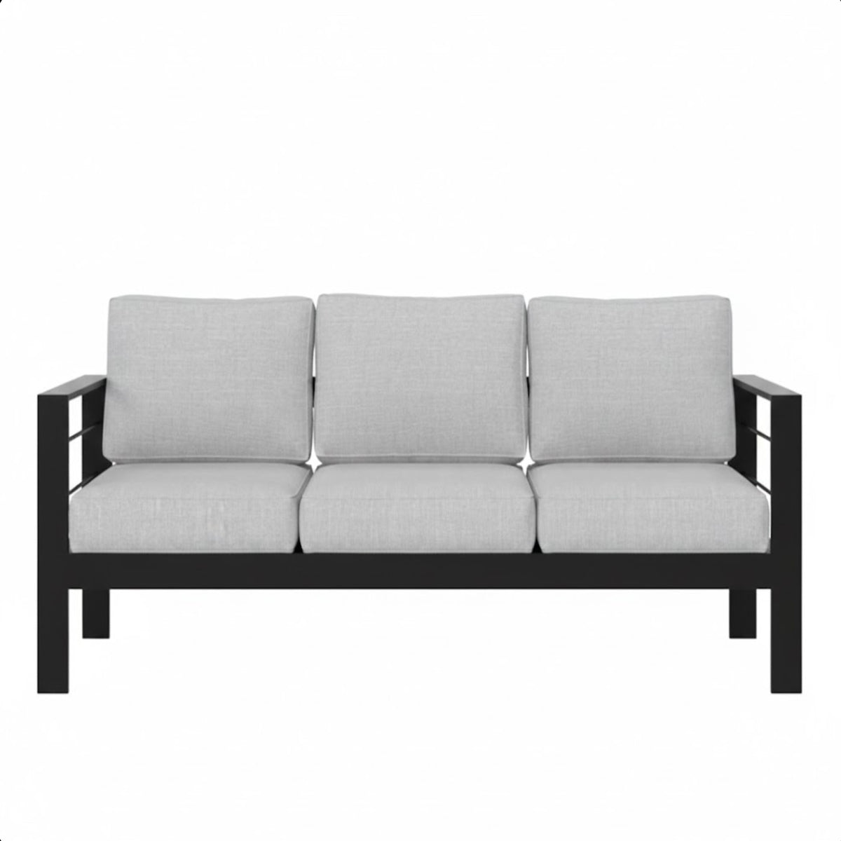 73" All-Weather Aluminum Patio Sofa, 3 Seat Outdoor Couch with Thick Light Gray Cushions & Black Frame