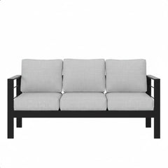 73" All-Weather Aluminum Patio Sofa, 3 Seat Outdoor Couch with Thick Light Gray Cushions & Black Frame