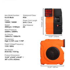 Inflatable Blower, 1500W, 2 & 2.1 HP Bounce House Blower, Pump Commercial Air Blower for Inflatables, 3100 RPM Bouncy Castle Electric Fan Perfect for Bounce House, Tested to UL Standards