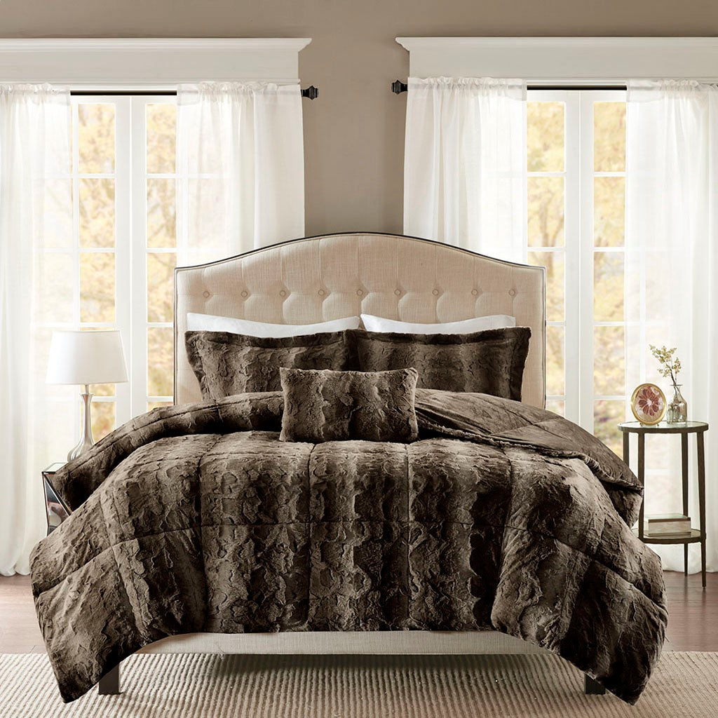 King 4PC Faux Fur Comforter Set