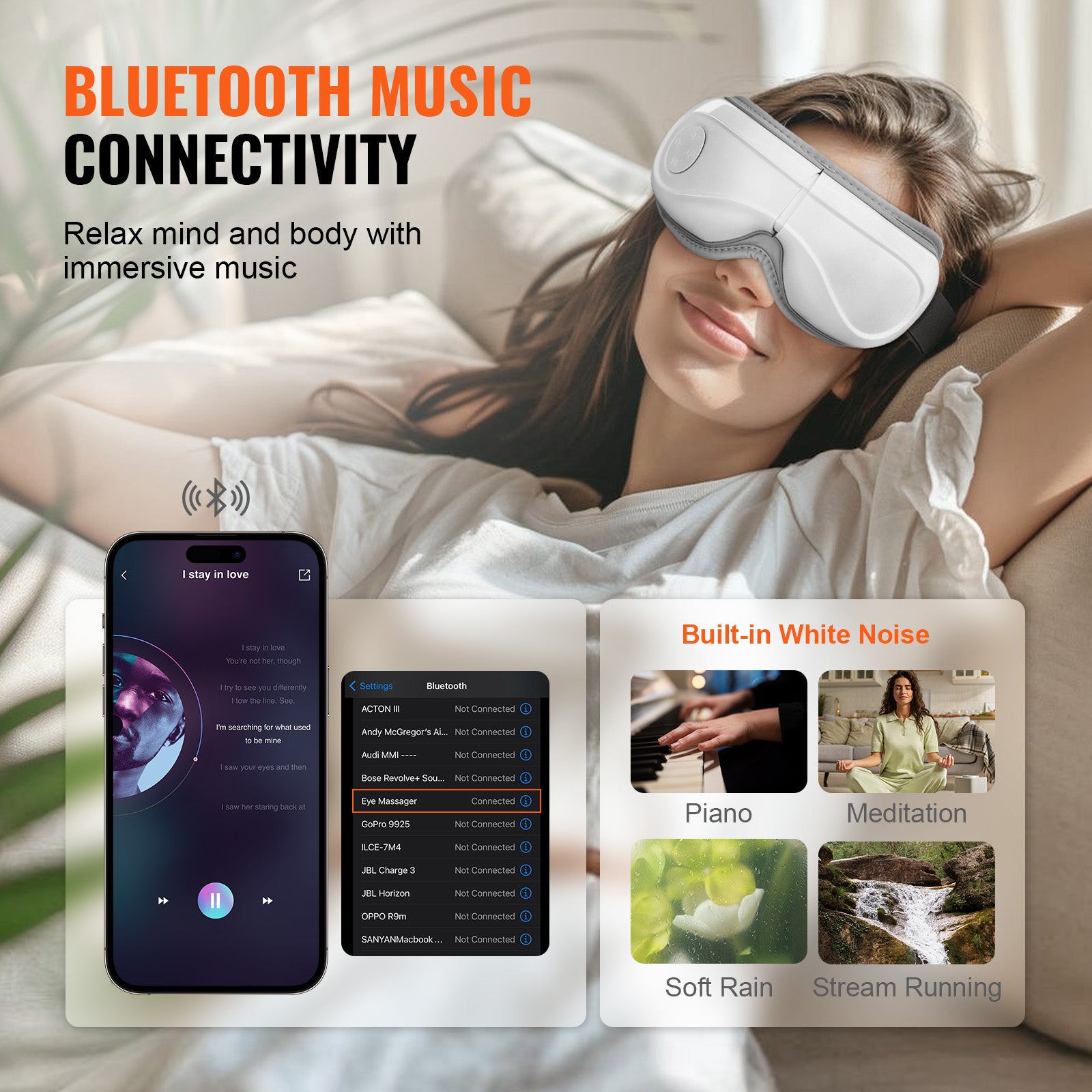 Heated Eye Massager Eye Care Device 5 Modes Bluetooth Music 180° Foldable