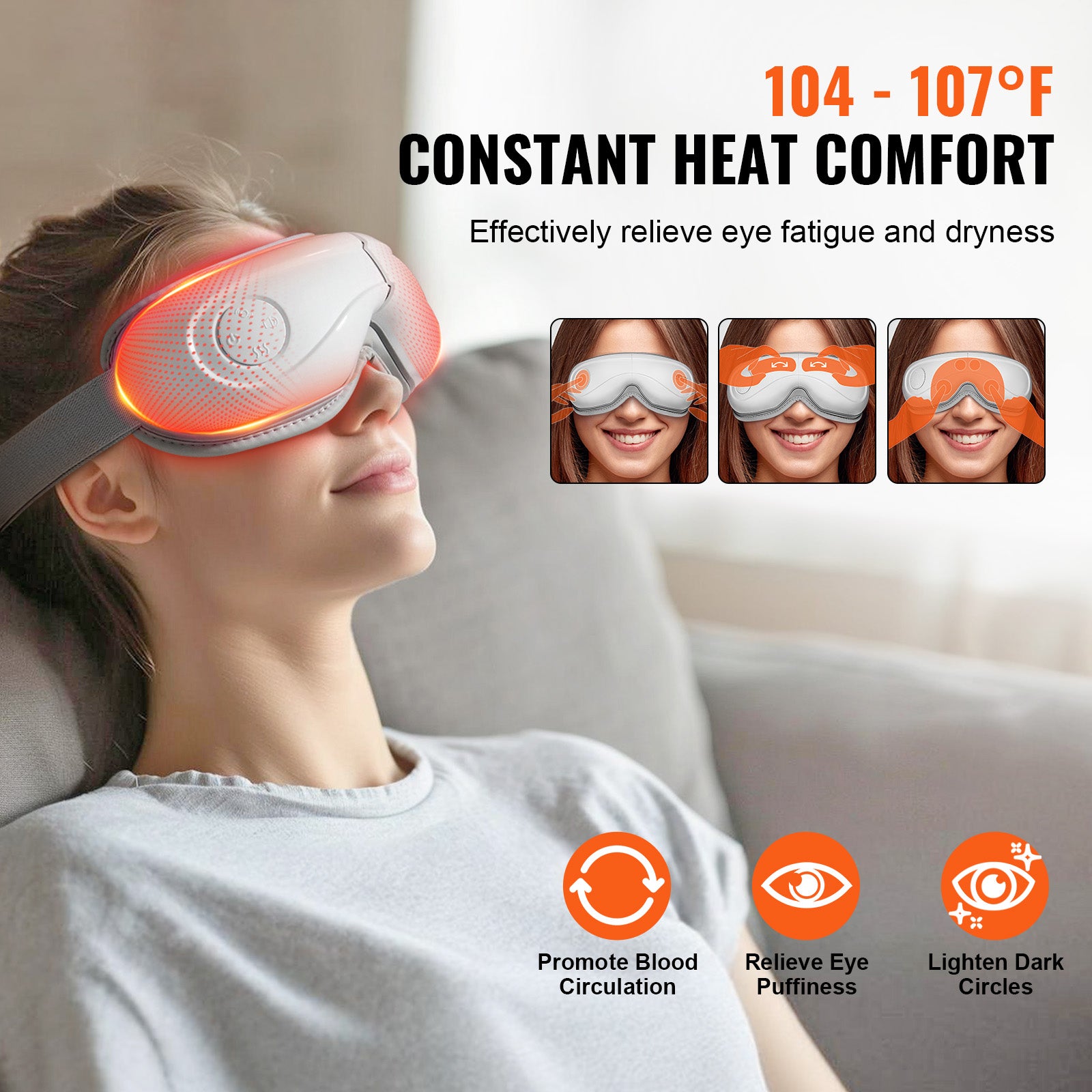 Heated Eye Massager Eye Care Device 5 Modes Bluetooth Music 180° Foldable